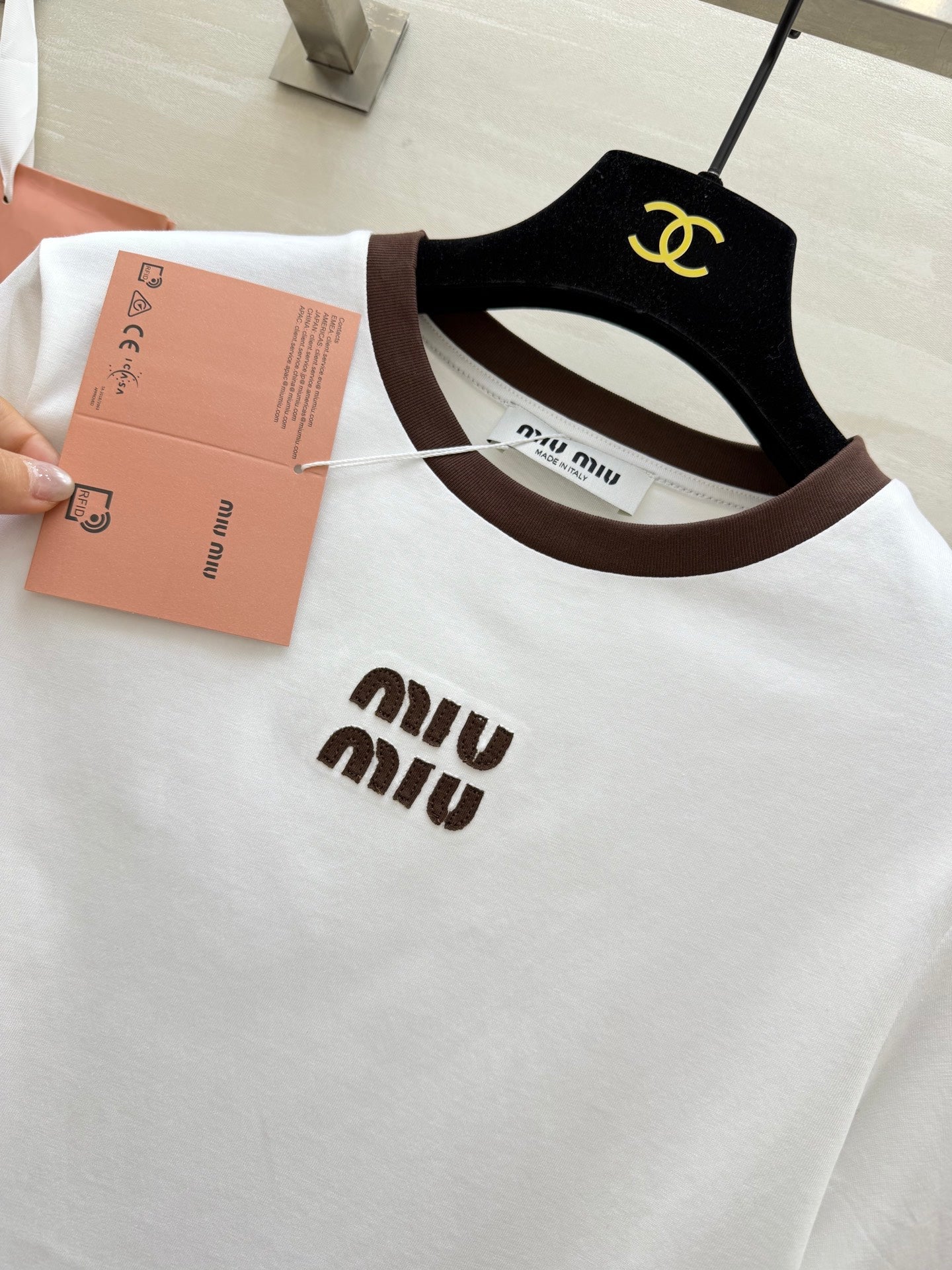 Miu 26s Ribbed Neck Letter T-Shirt White Cotton 363629
