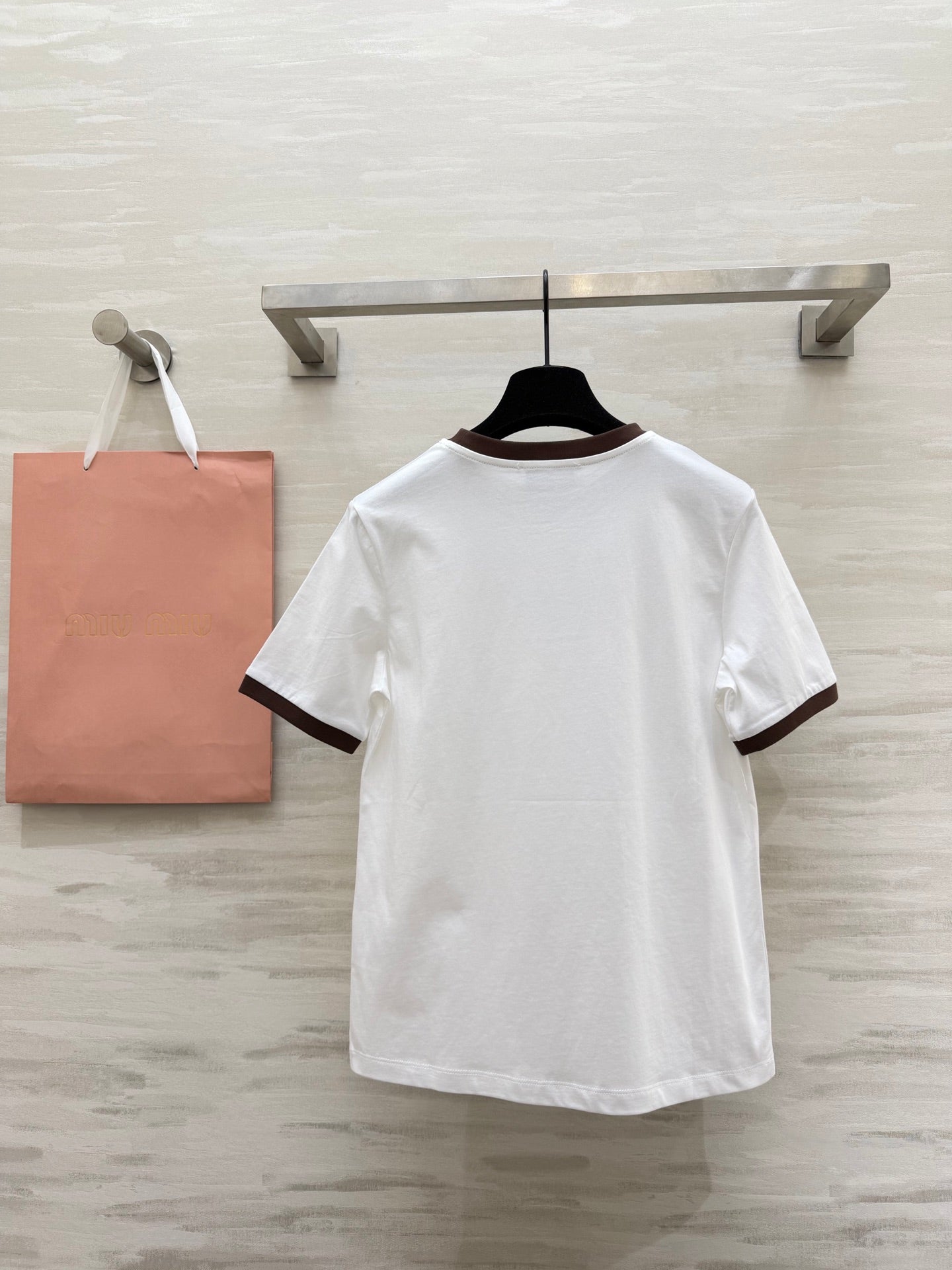 Miu 26s Ribbed Neck Letter T-Shirt White Cotton 363629