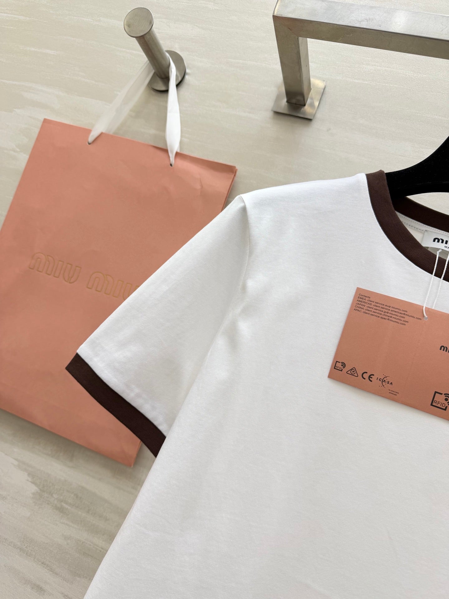 Miu 26s Ribbed Neck Letter T-Shirt White Cotton 363629