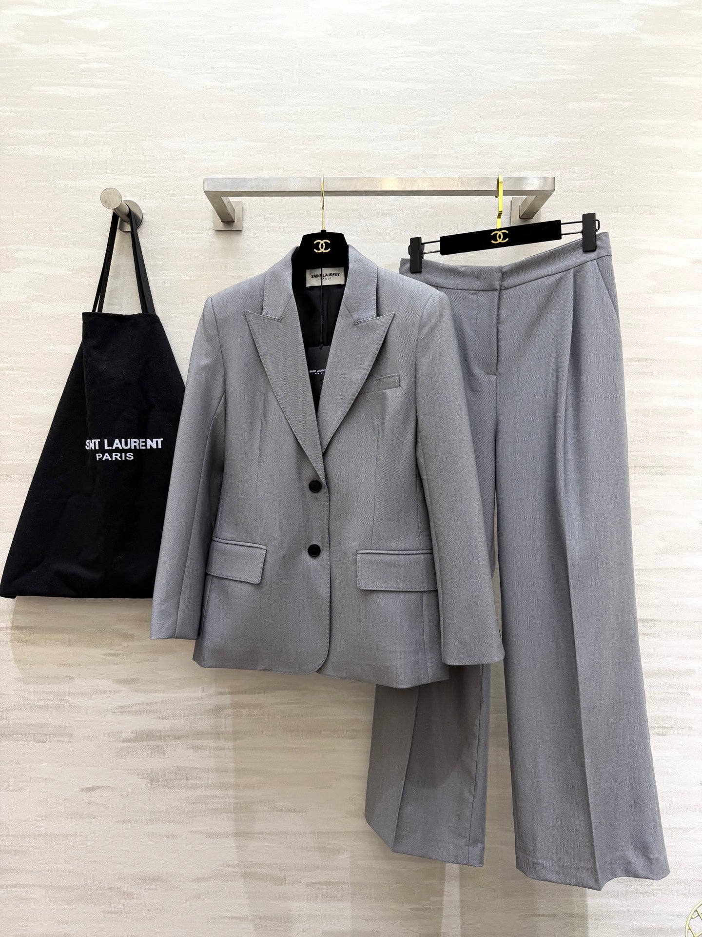 YSL 26s Suit Set Grey Wool 363619