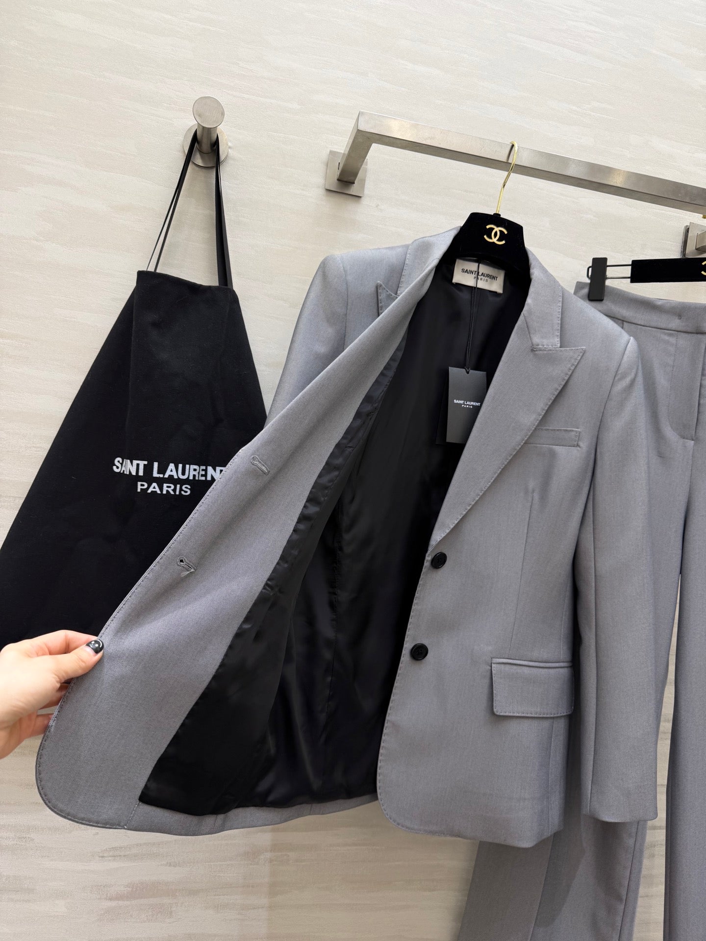 YSL 26s Suit Set Grey Wool 363619