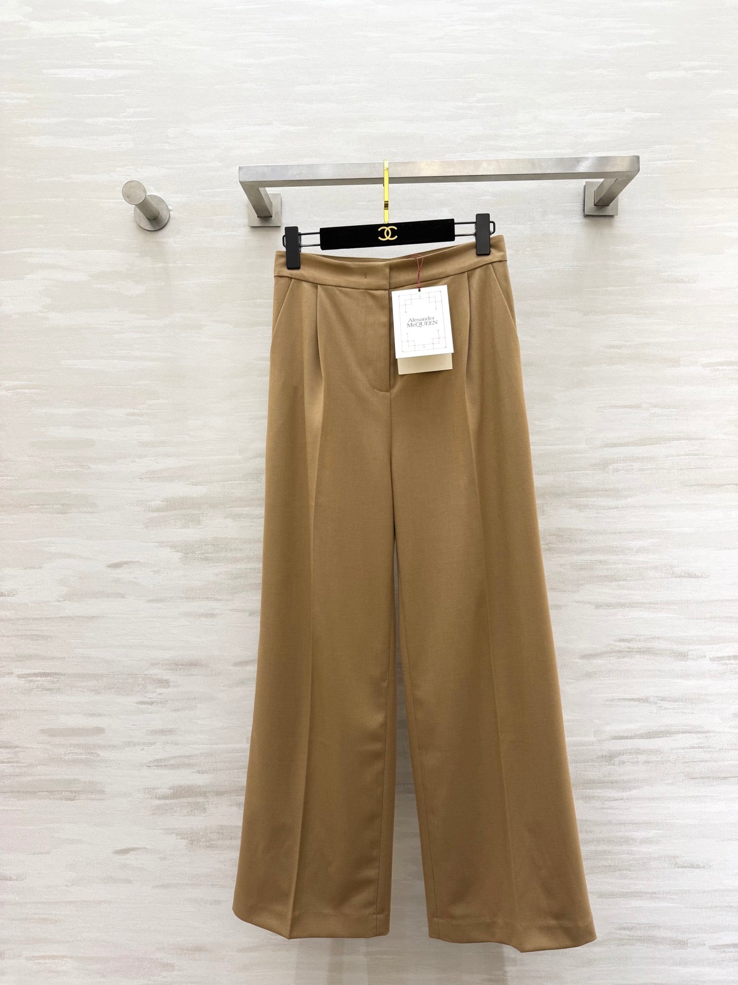 Alexander McQueen 26s Wide-Leg Trousers Beige Wool 363612