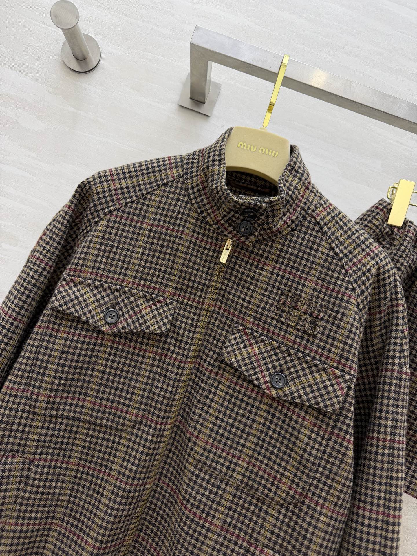 Miu 26s Houndstooth Set Camel Brown Wool 363594