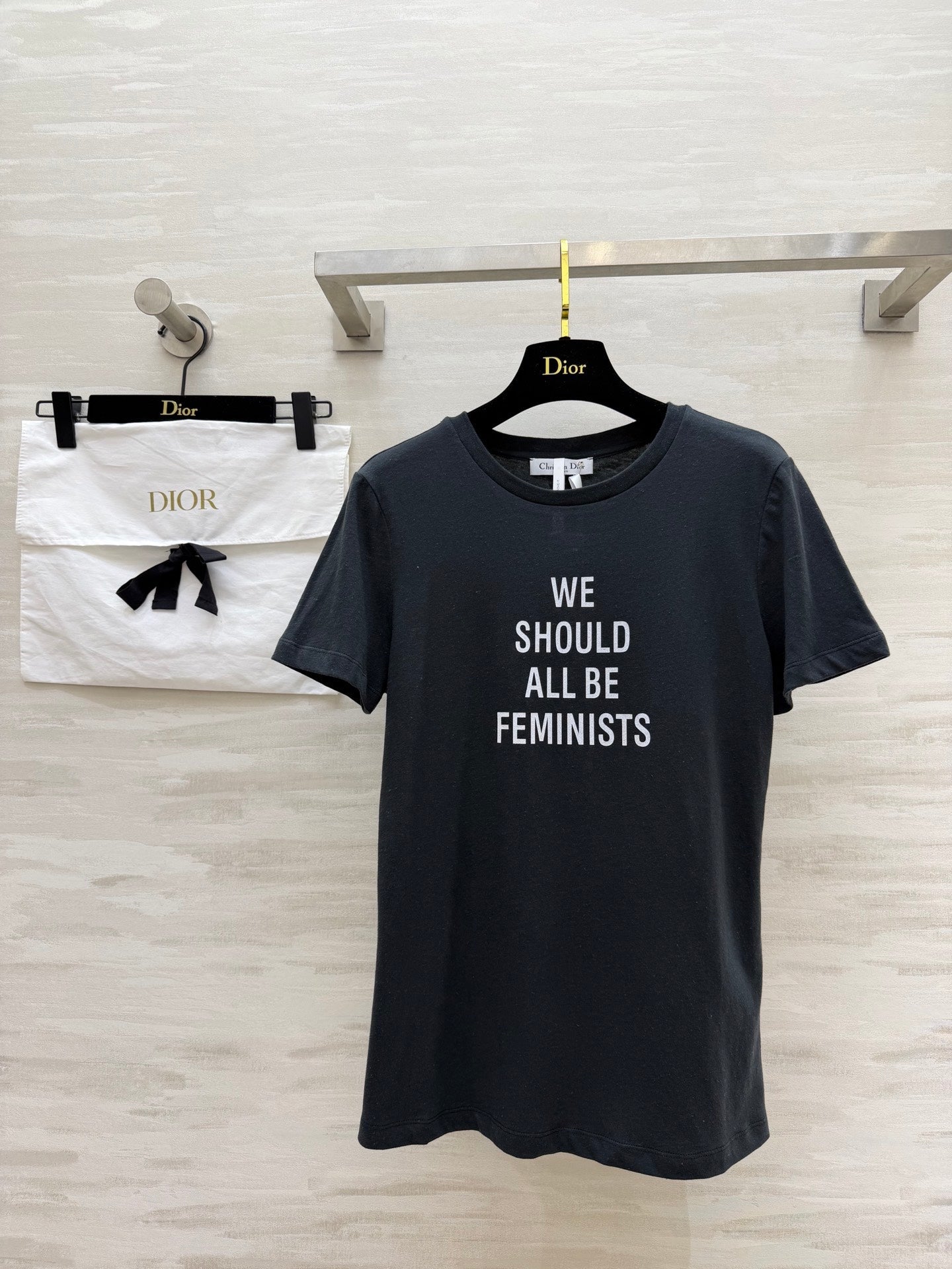 CD Feminist Slogan T-Shirt Black Cotton Linen 363563