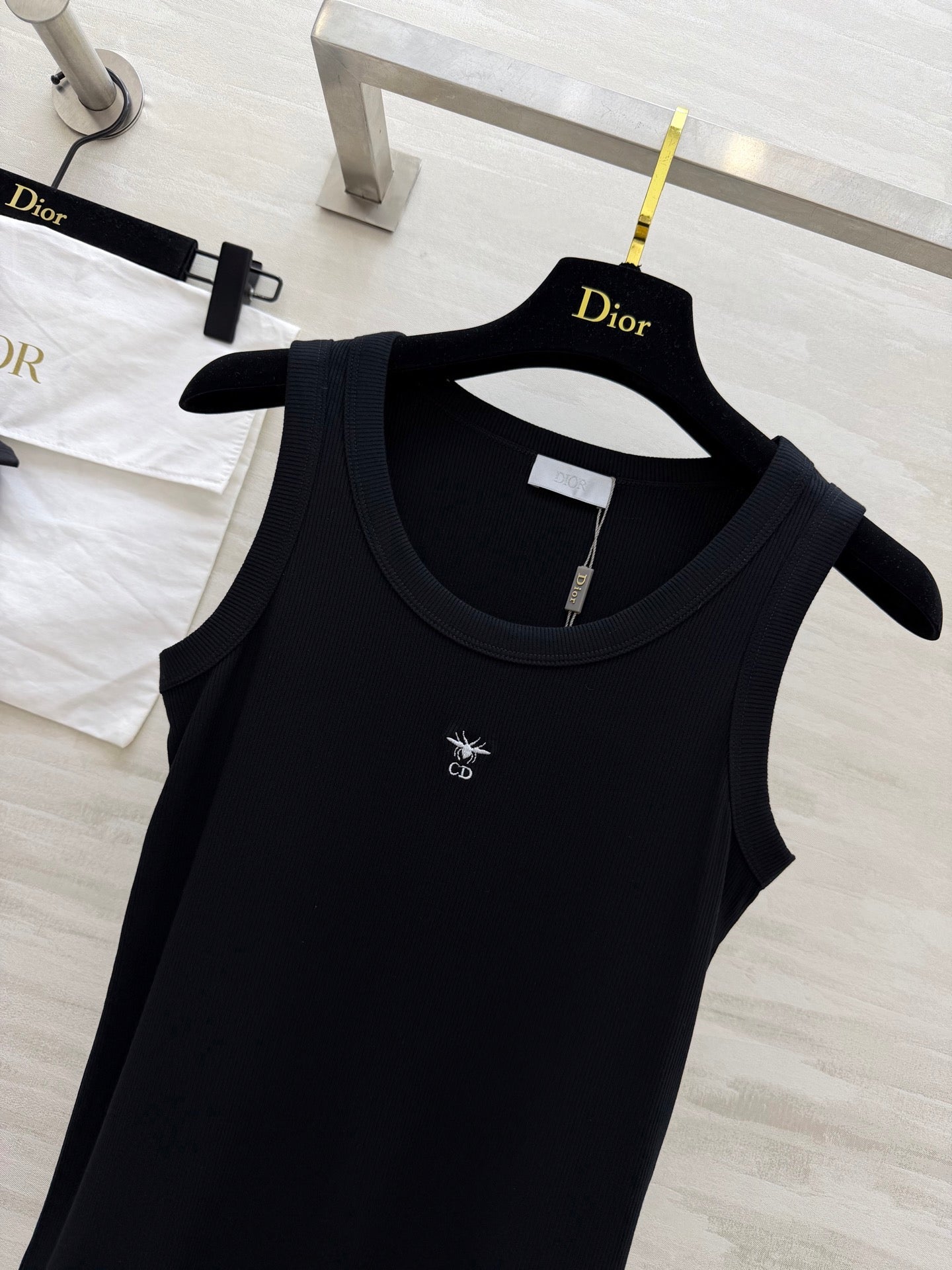 CD Dioriviera Tank Top Black Cotton Linen 363555