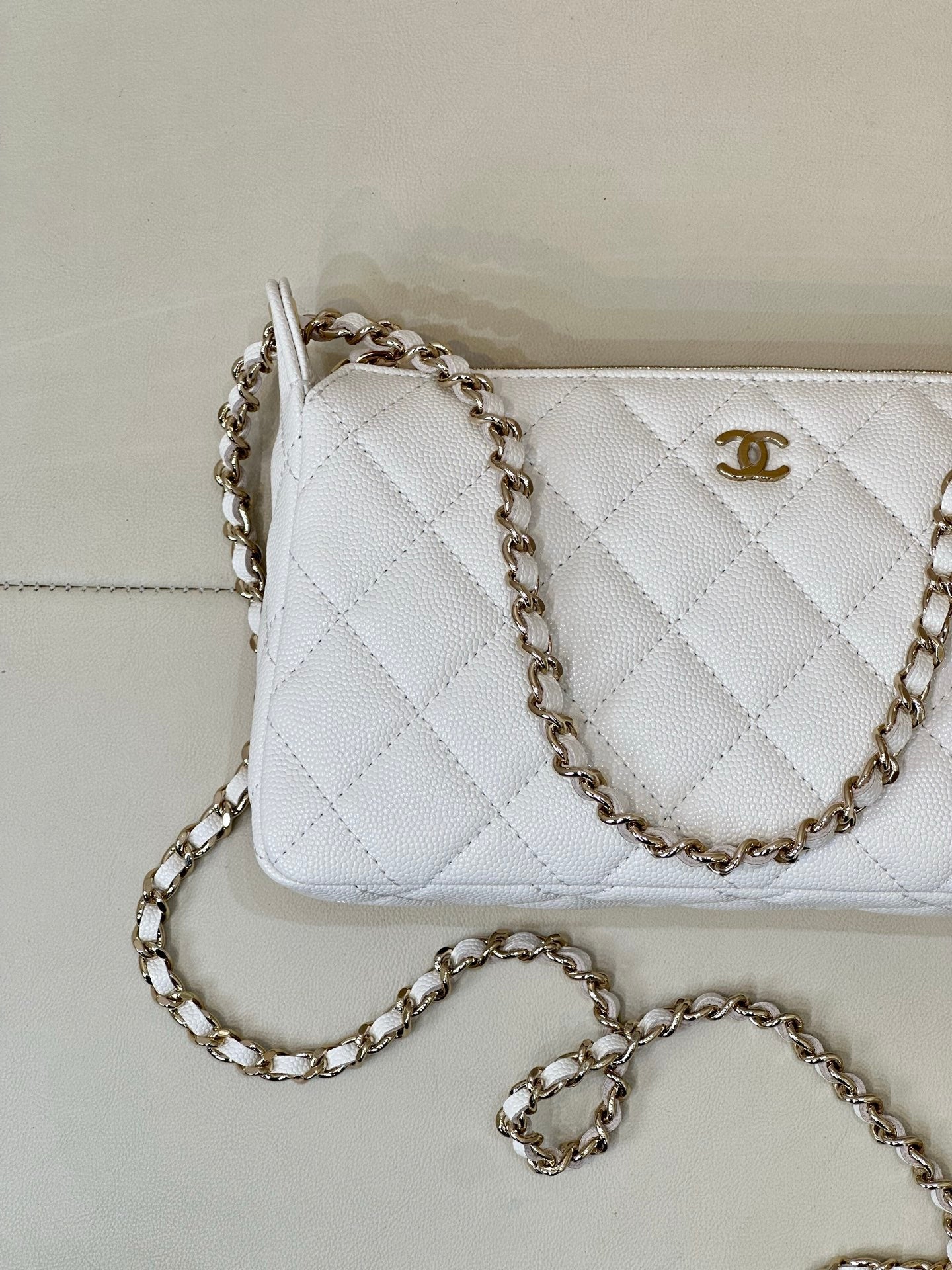 Chanel 26C Hobo Clutch White Caviar Leather
