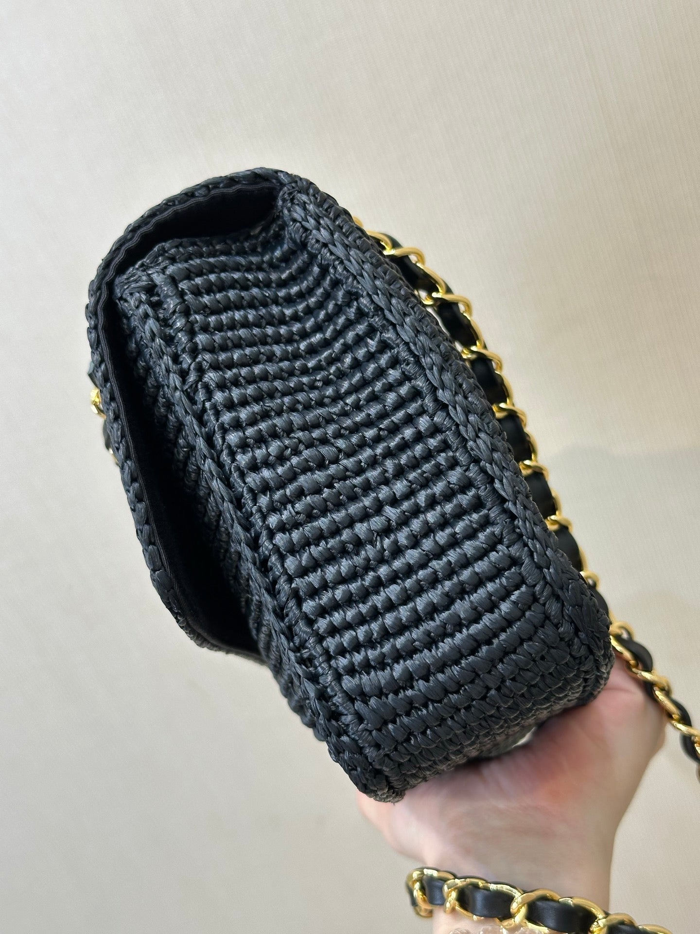 CC 26s Coco Beach Flap Bag Black Raffia 143485