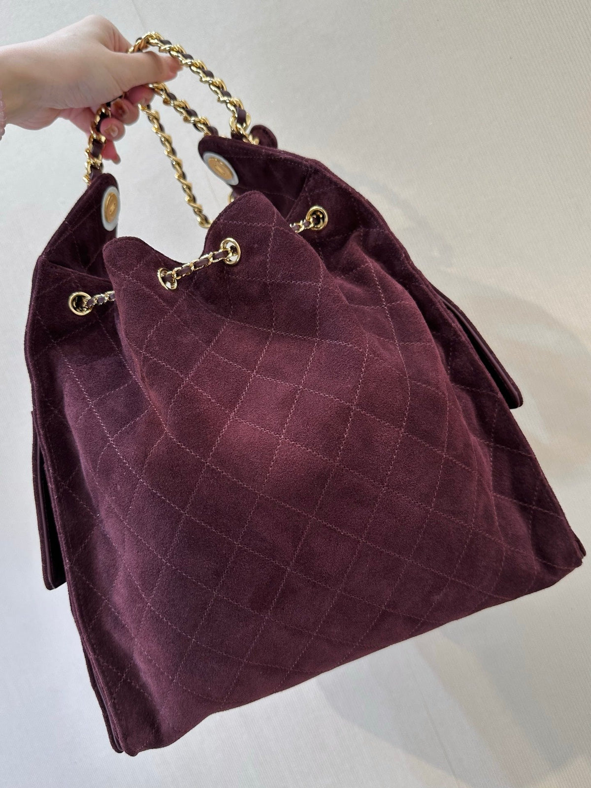 CC 26s Large Hobo Bag Burgundy Quilted Suede 996770 GHW