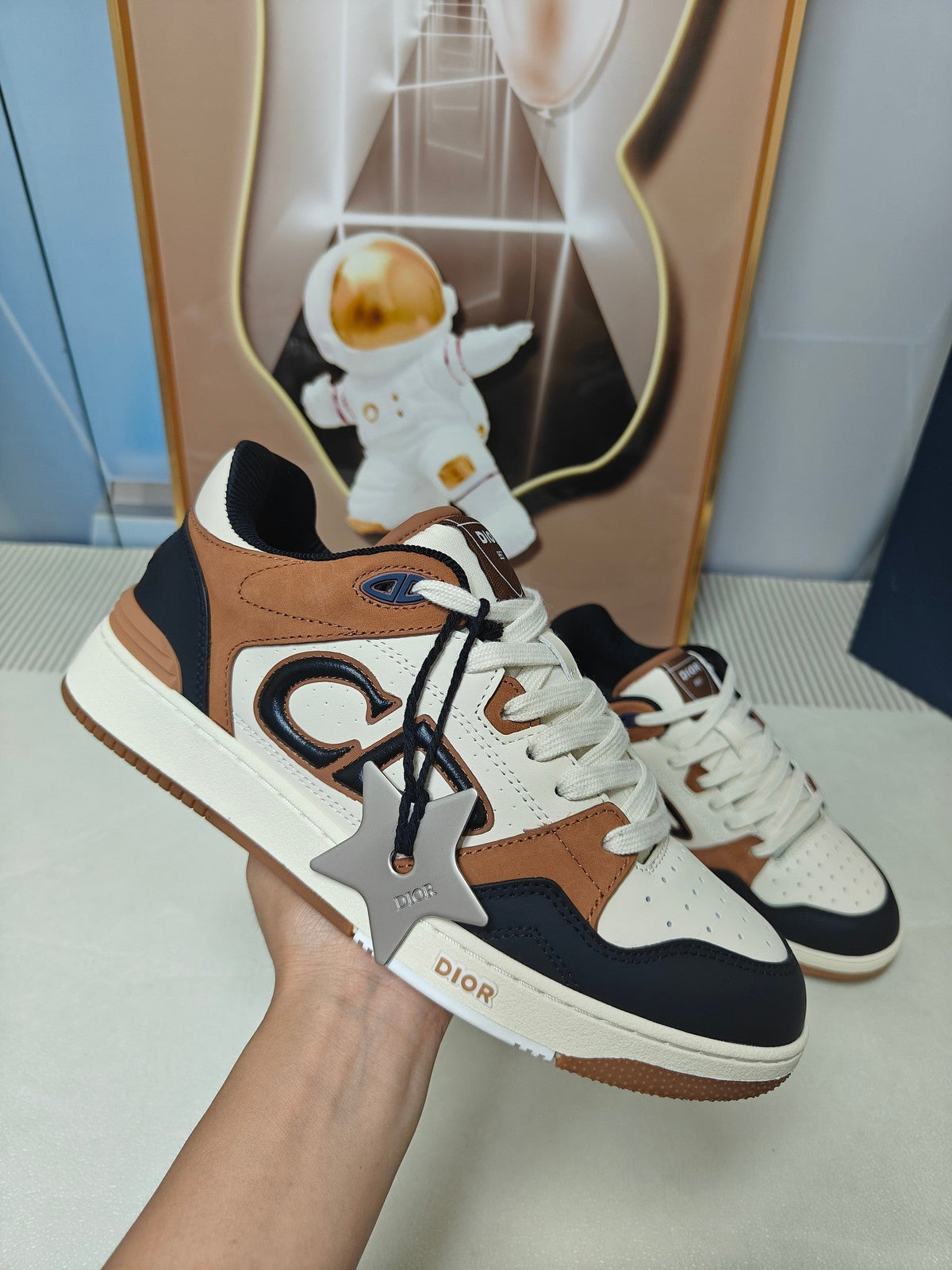 Dior 26s Low-Top Sneaker In White & Brown And Black Calfskin