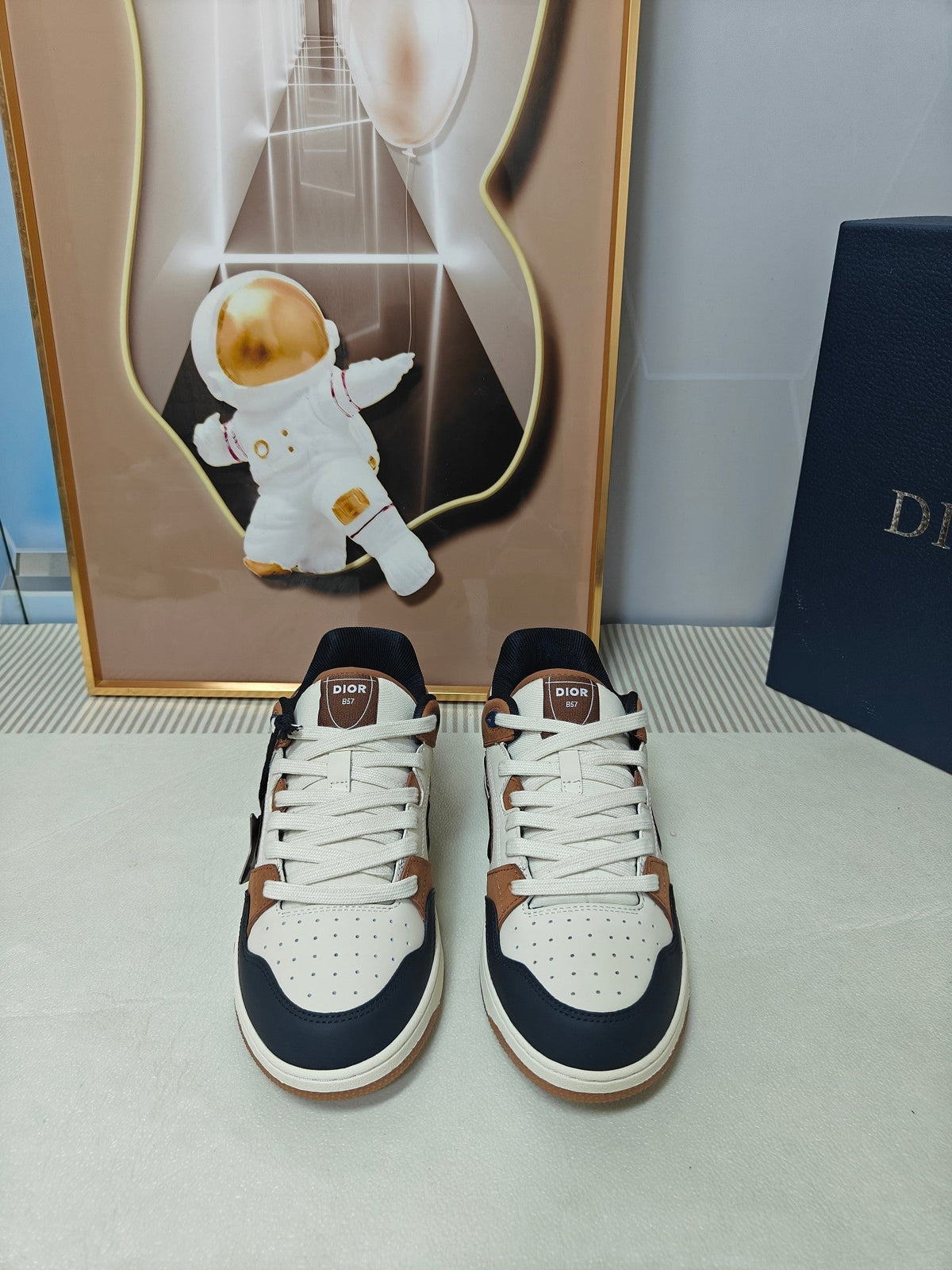 Dior 26s Low-Top Sneaker In White & Brown And Black Calfskin