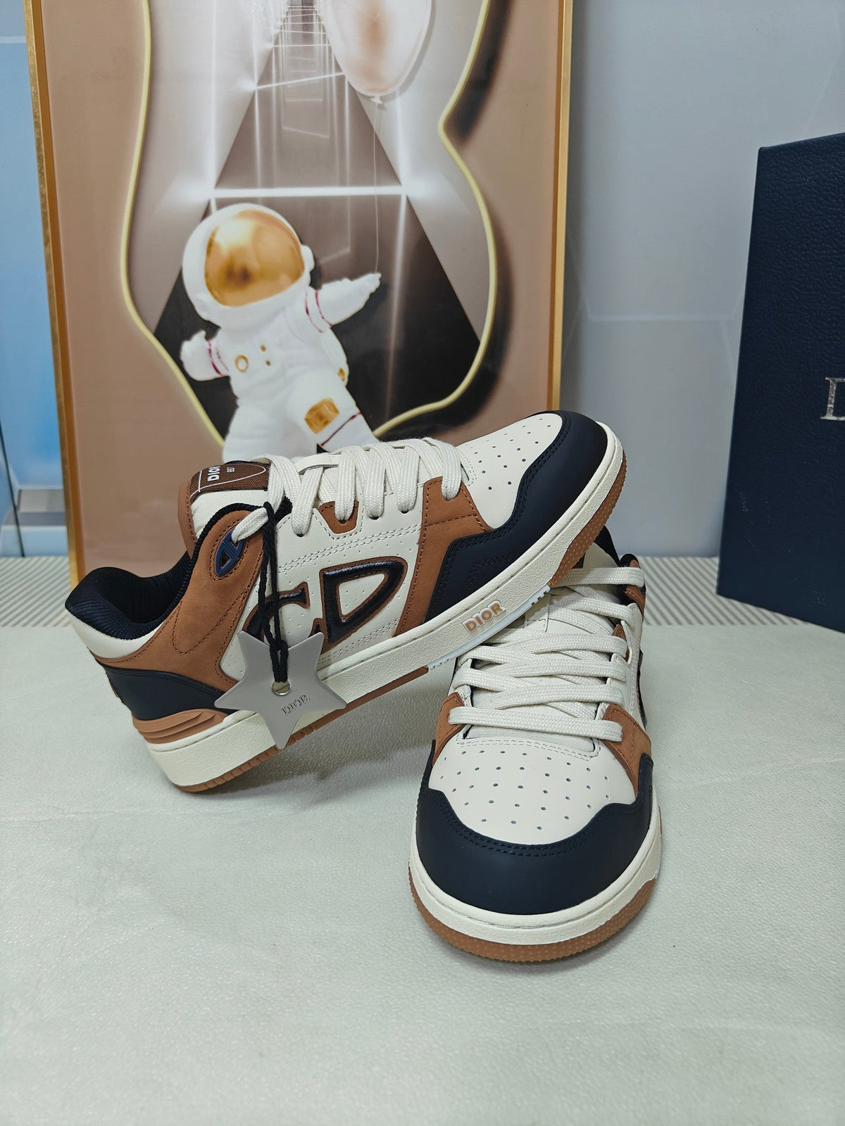 Dior 26s Low-Top Sneaker In White & Brown And Black Calfskin