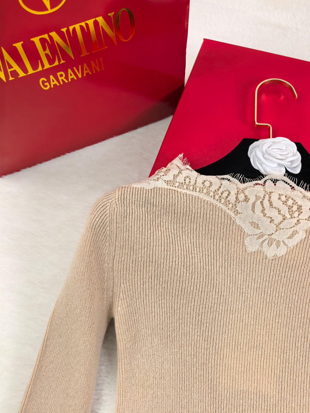 Valentino 26s Lace-Trimmed Off-Shoulder Long Sleeve 424810
