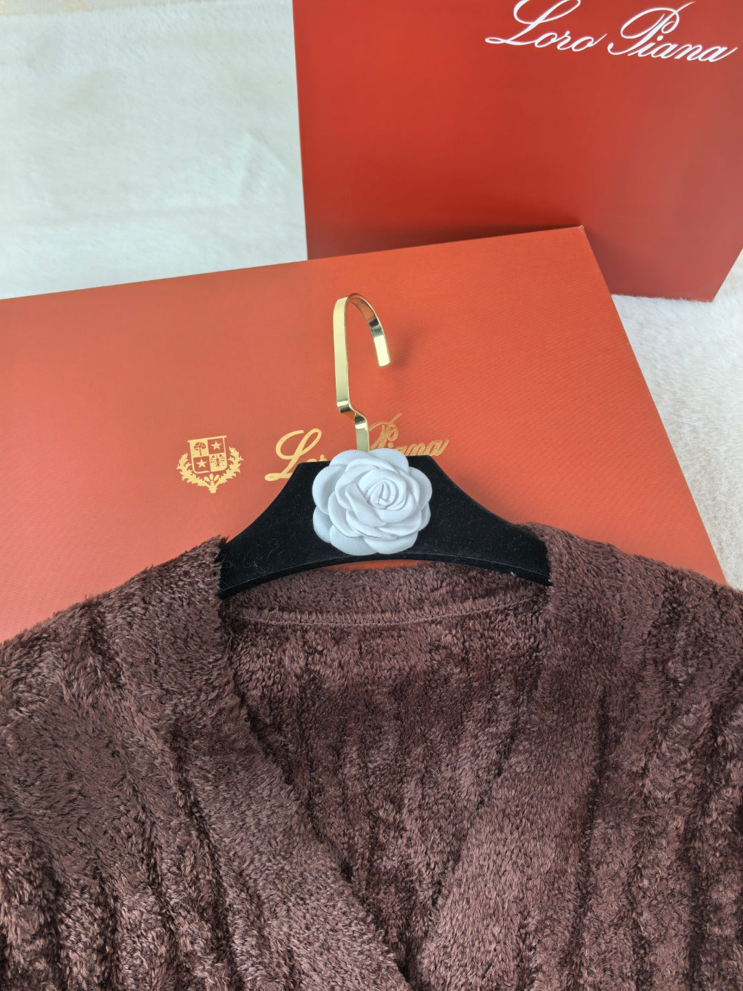 Loro Piana 26s Cardigan Brown Furry Knit 448125