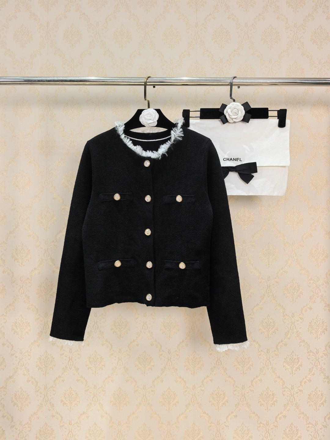 Chanel 26s Cardigan Black White Knit 448122