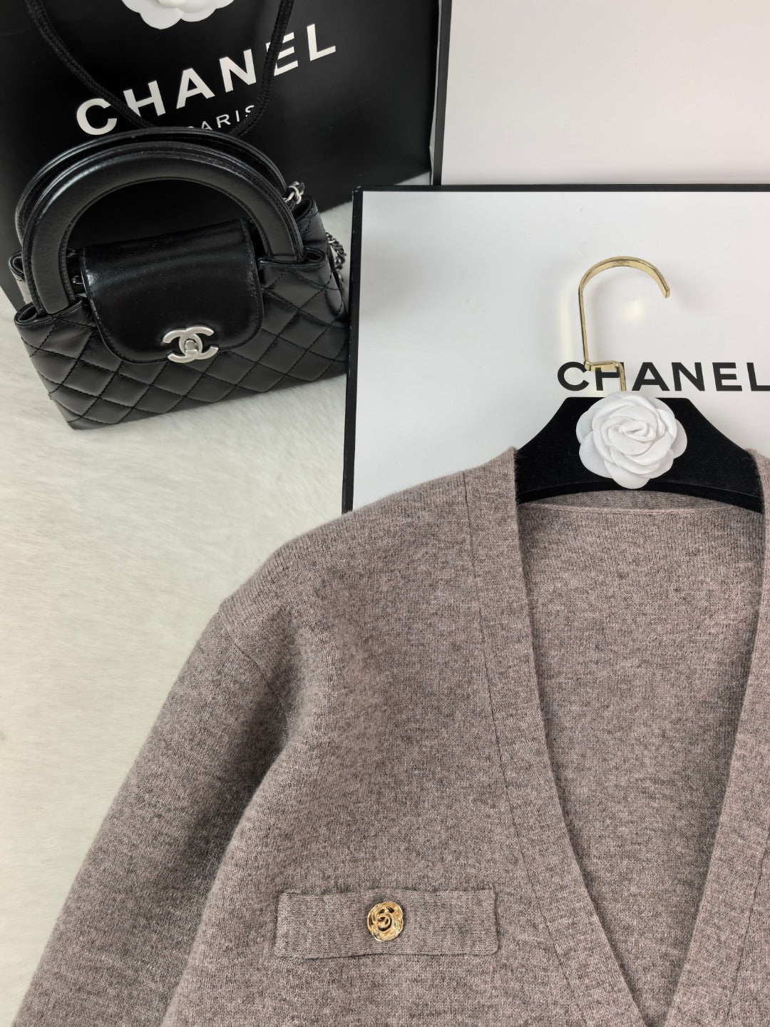 Chanel 26s Cardigan Grey Black Knit 448117