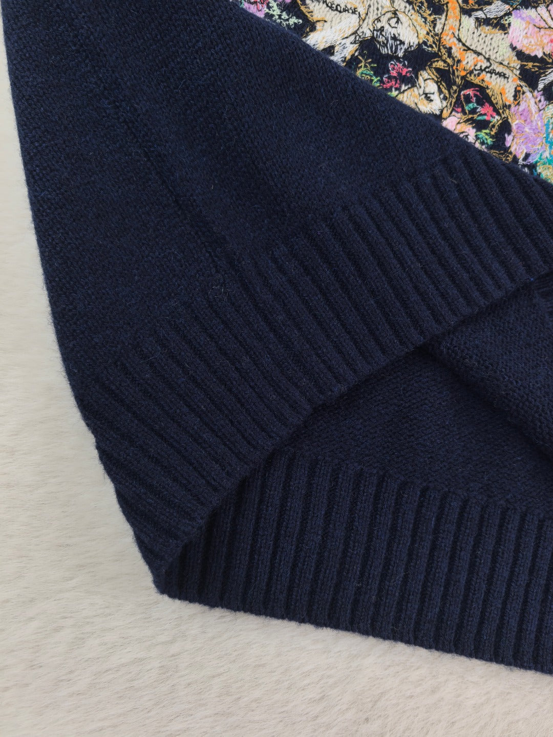 Dior 26s Floral Intarsia Knit Sweater Navy Blue 451035