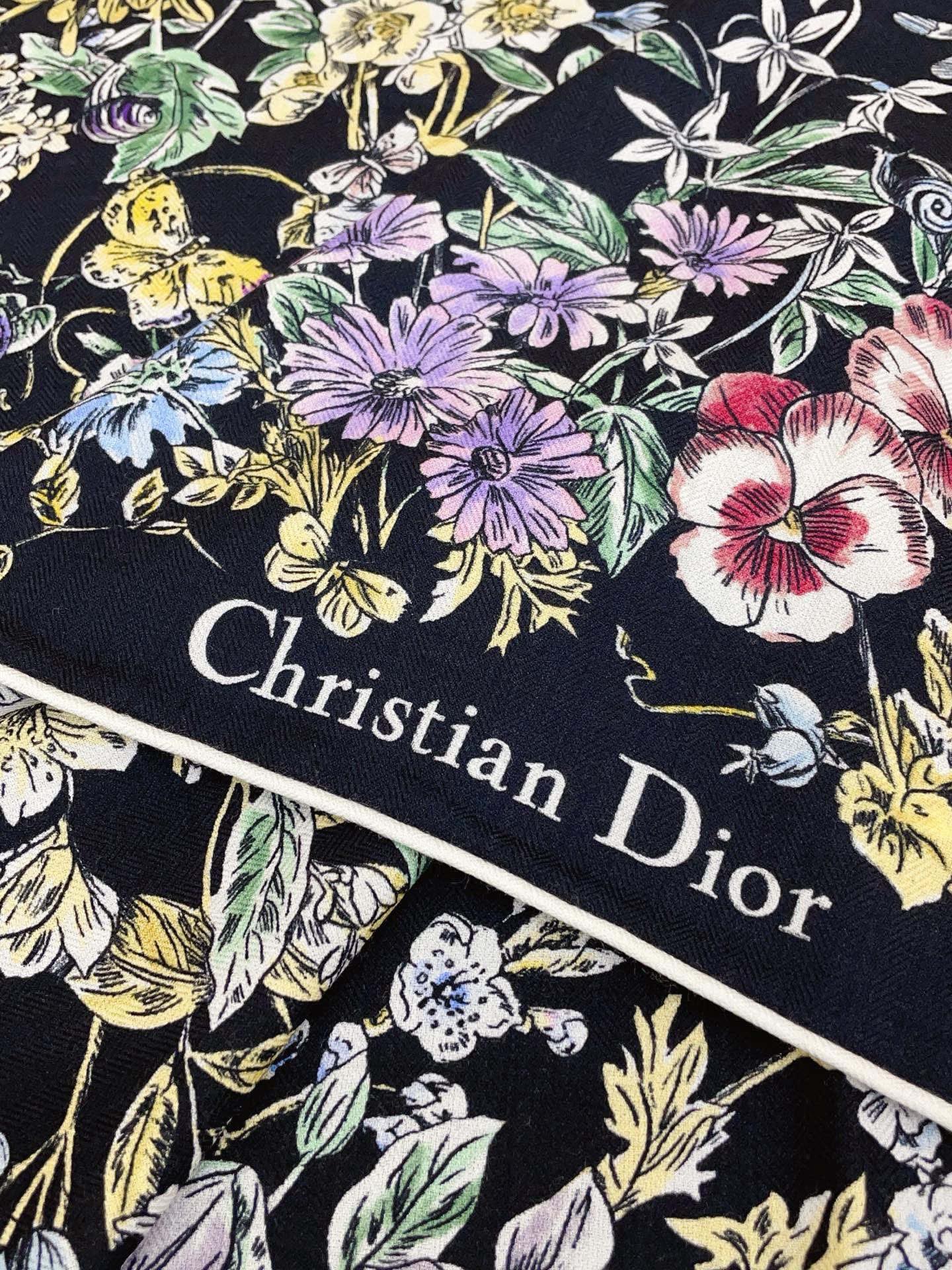 CD  Double-Sided Scarf 140cm Black Constellation Floral Pattern Cashmere 150380