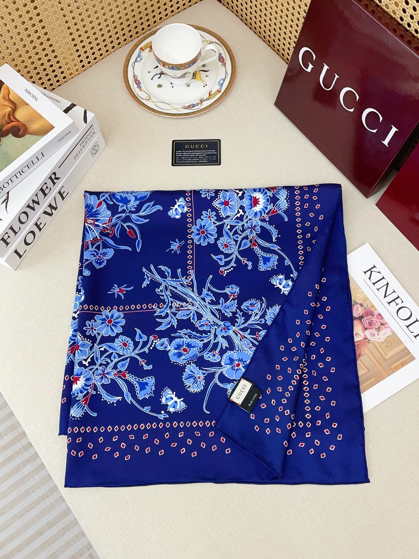GG Scarf 90x90cm Blue Colorful Silk Twill 209919