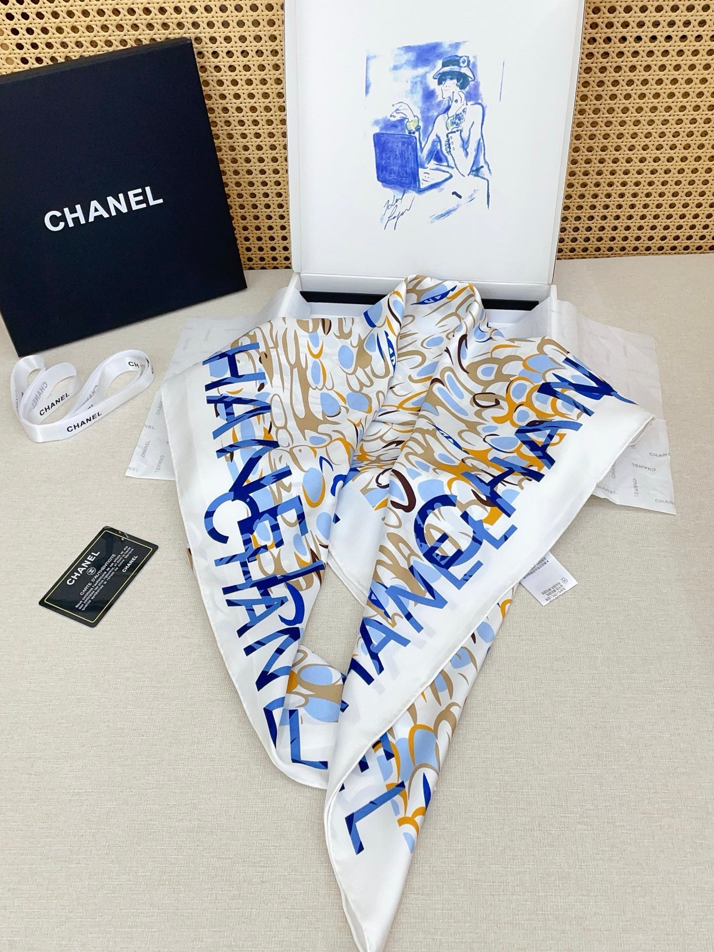 CC Scarf 90x90cm White Colorful Silk Twill 209922