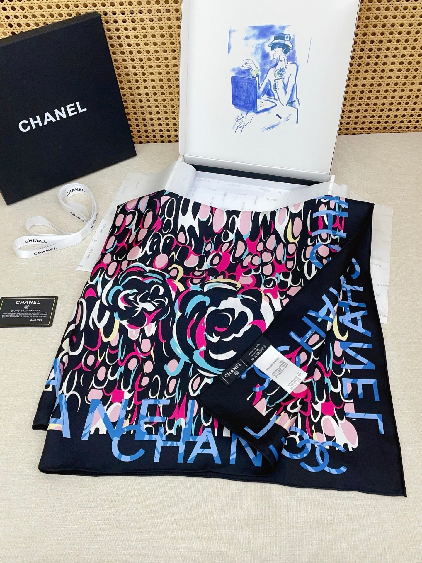 CC Scarf 90x90cm Black Colorful Silk Twill 209923