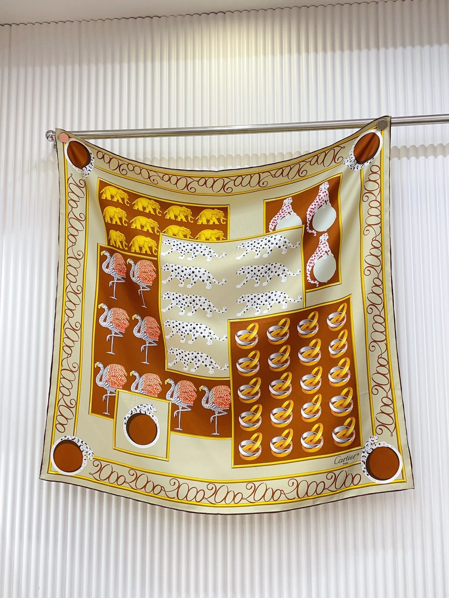 Cartier 26s Scarf 90x90 Beige Colorful Twill Silk 212022