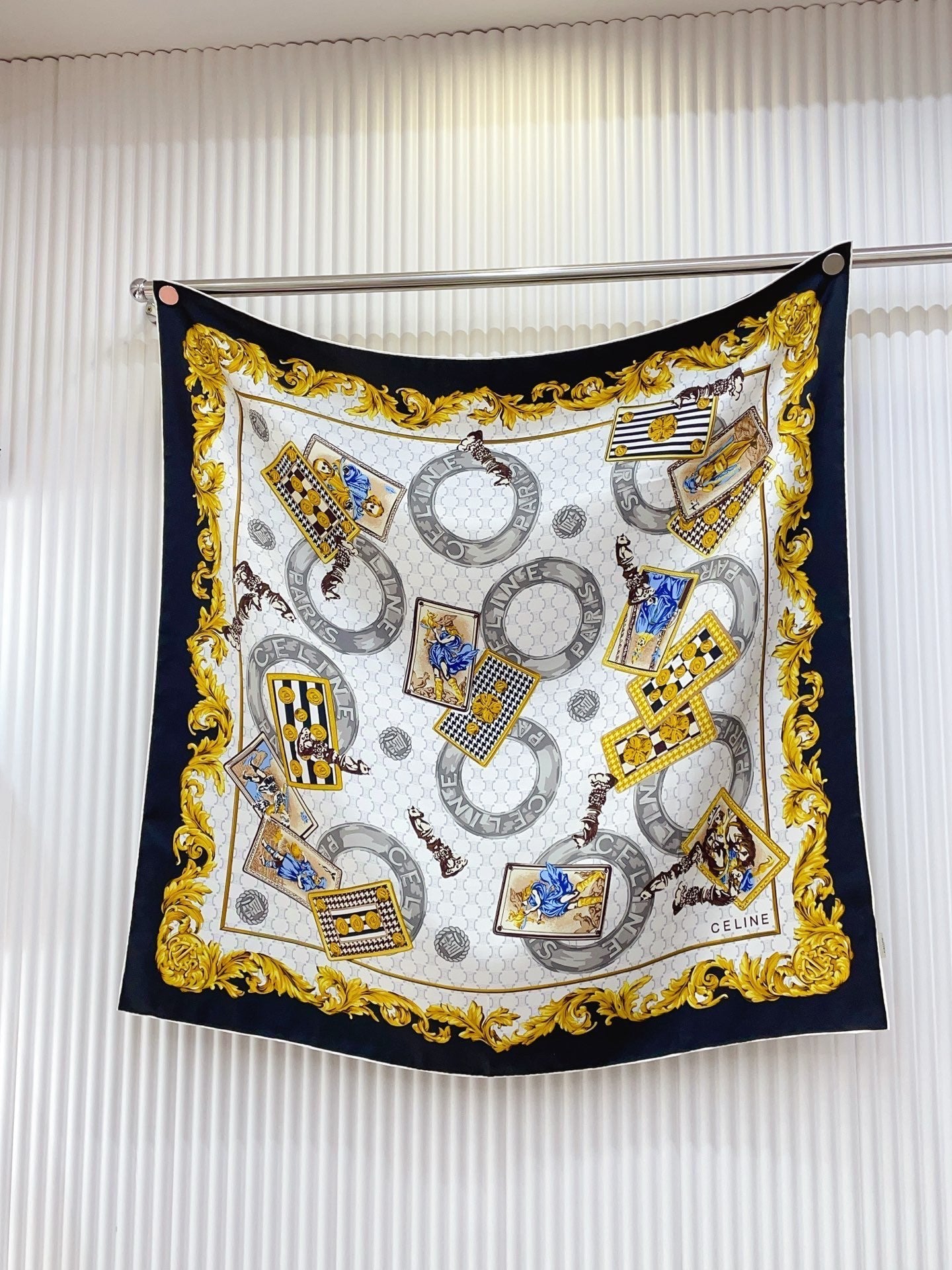 Celine 26s Scarf 90x90 Black Colorful Twill Silk 212025