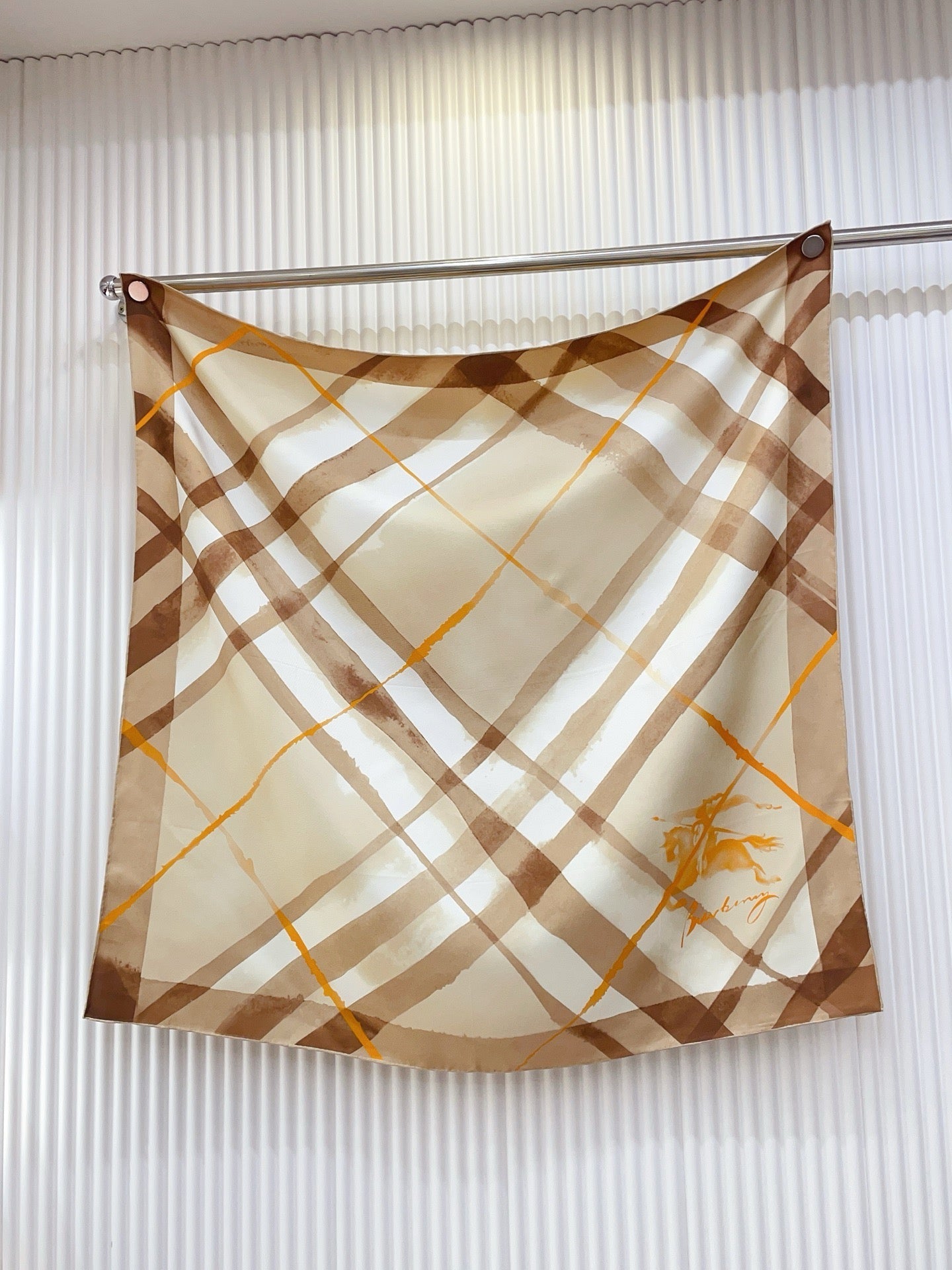 Burberry Watercolour Scarf 90x90 Beige Colorful Twill Silk 223489
