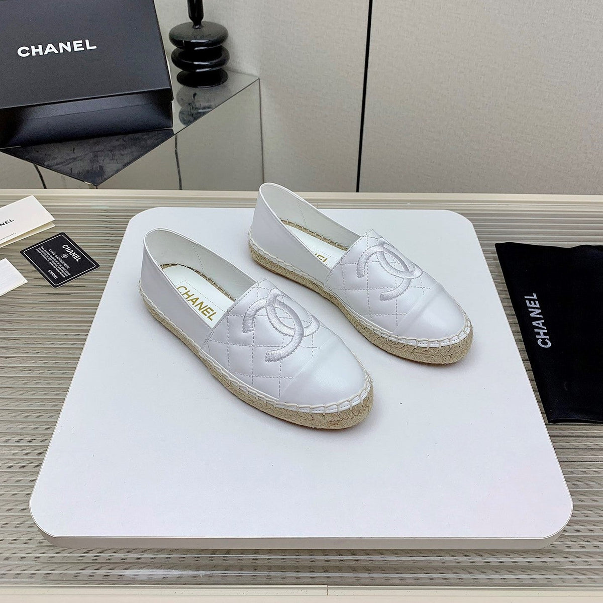 CC 26s Espadrilles Flats White Lambskin Leather 163529