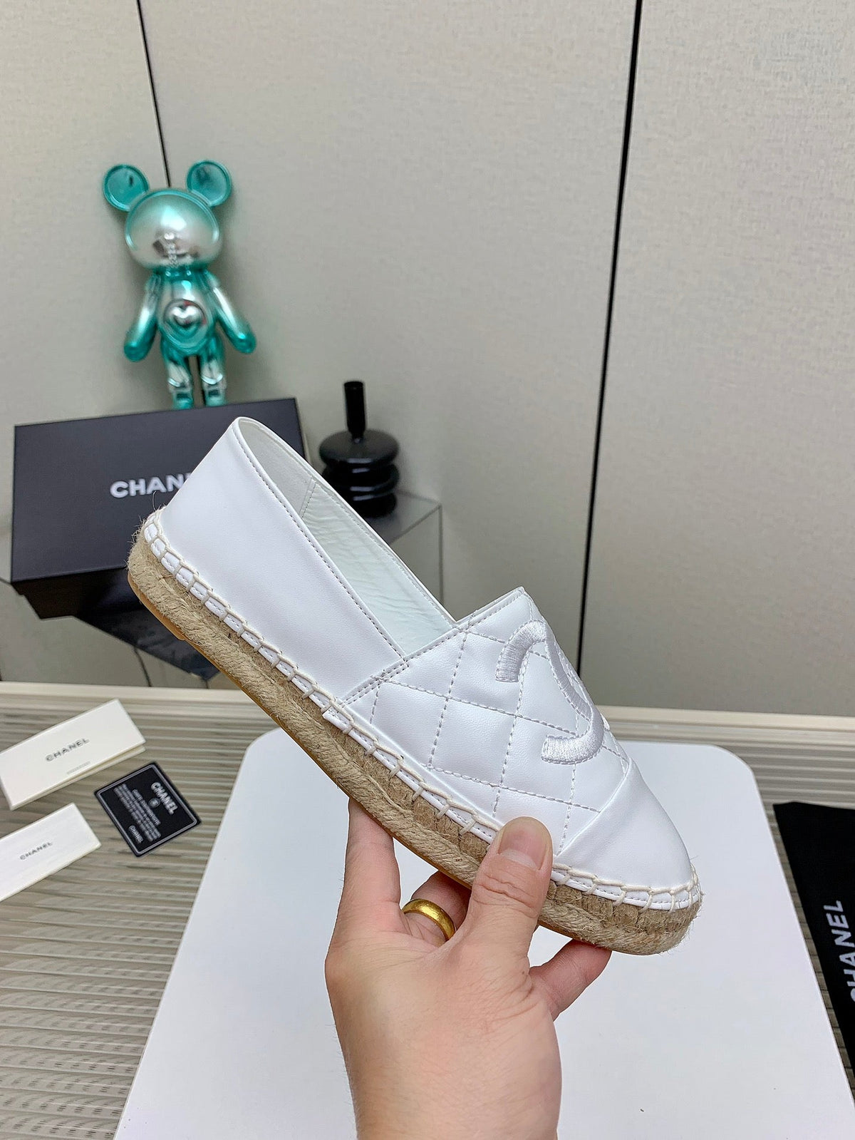 CC 26s Espadrilles Flats White Lambskin Leather 163529