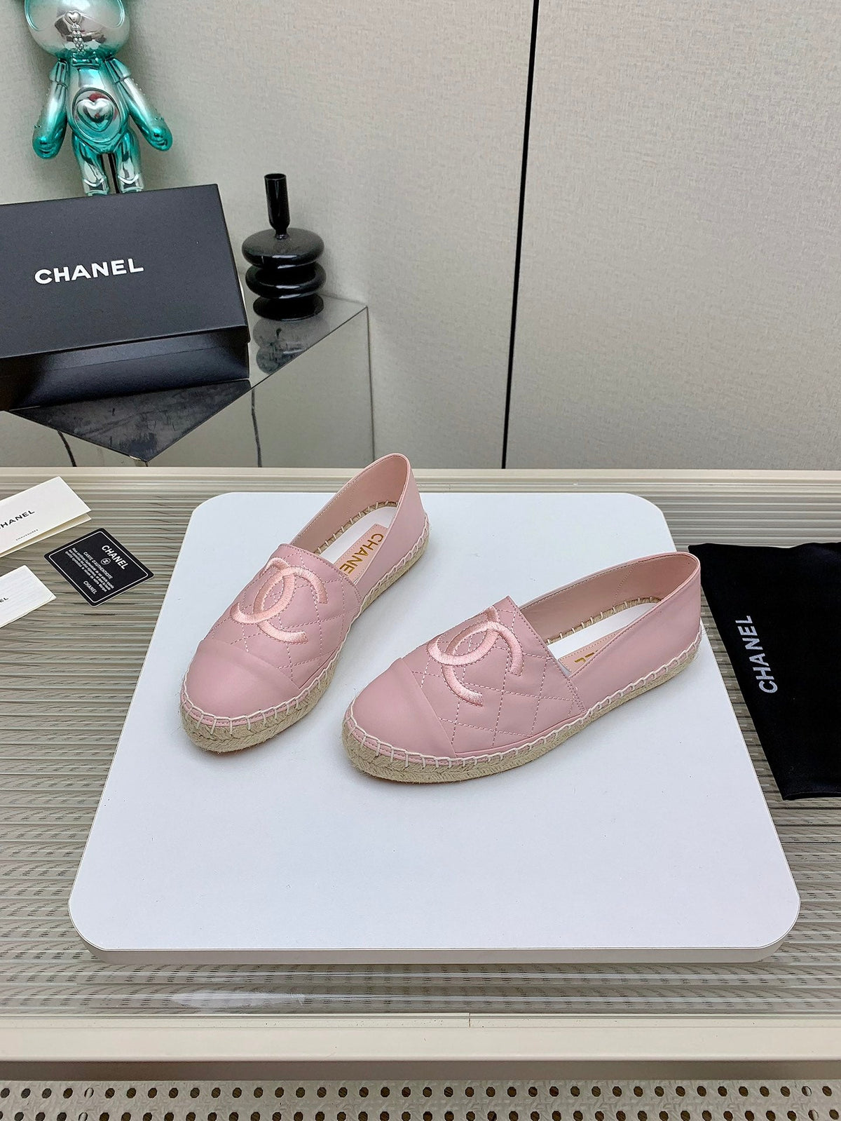 CC 26s Espadrilles Flats Pink Lambskin Leather 163526