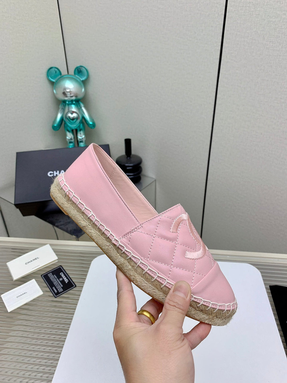 CC 26s Espadrilles Flats Pink Lambskin Leather 163526