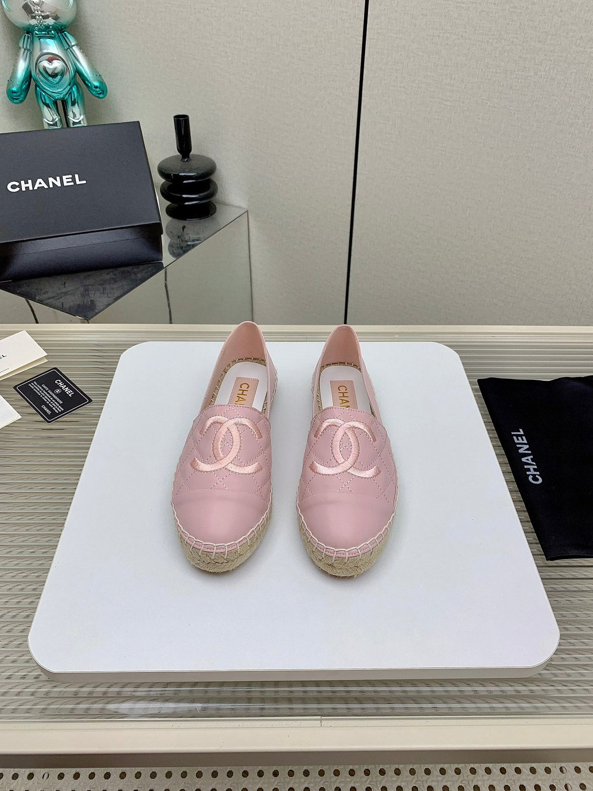 CC 26s Espadrilles Flats Pink Lambskin Leather 163526