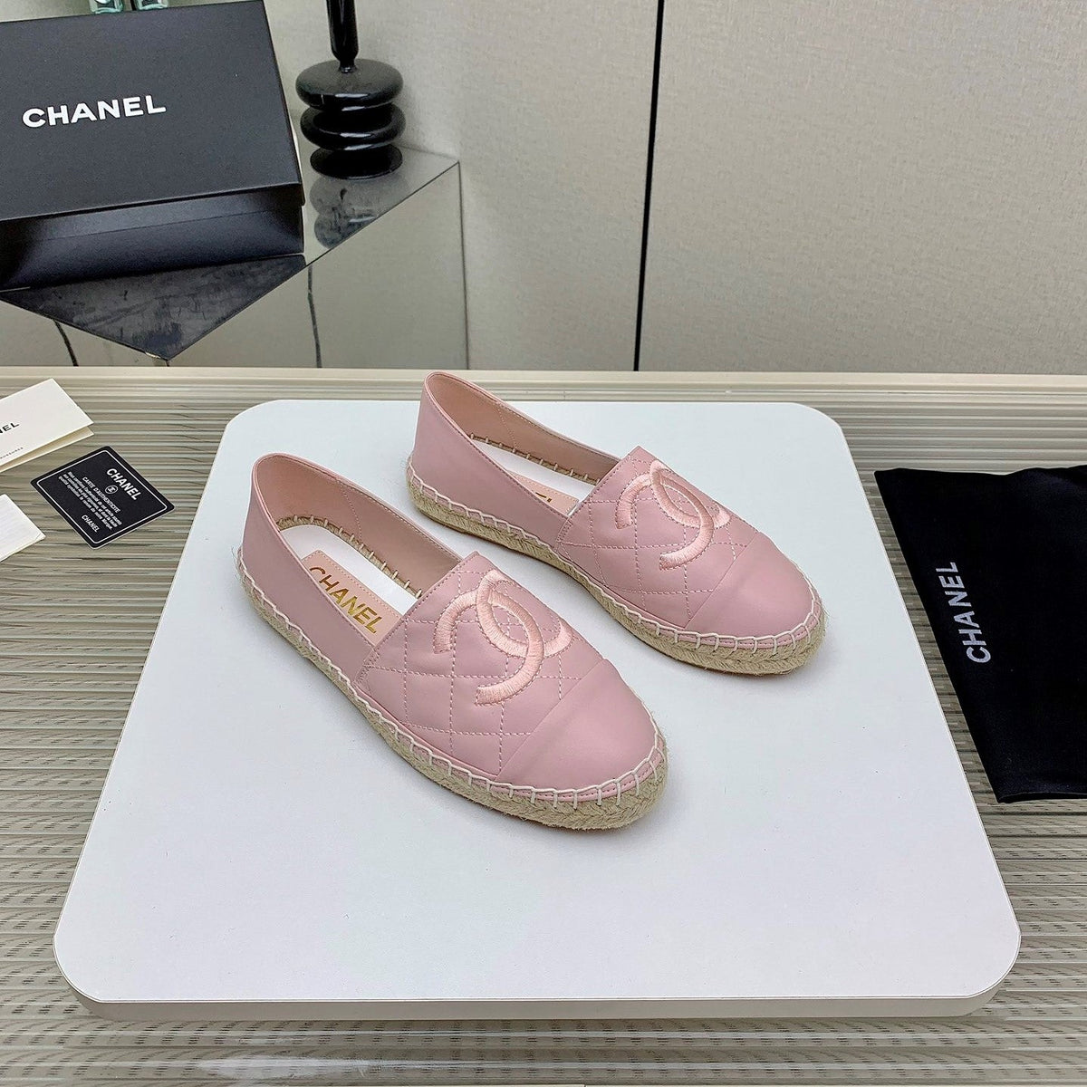 CC 26s Espadrilles Flats Pink Lambskin Leather 163526