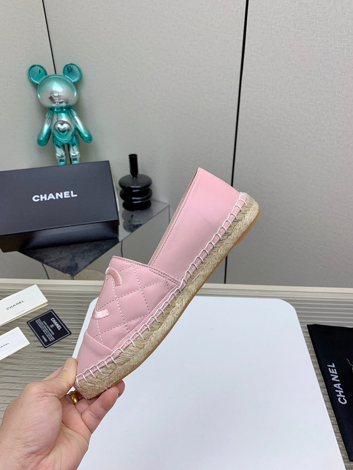 CC 26s Espadrilles Flats Pink Lambskin Leather 163526