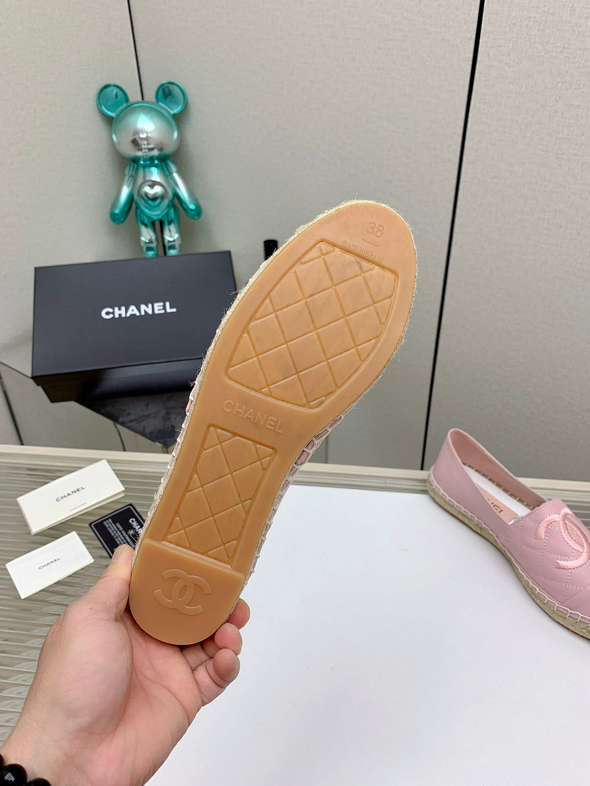 CC 26s Espadrilles Flats Pink Lambskin Leather 163526
