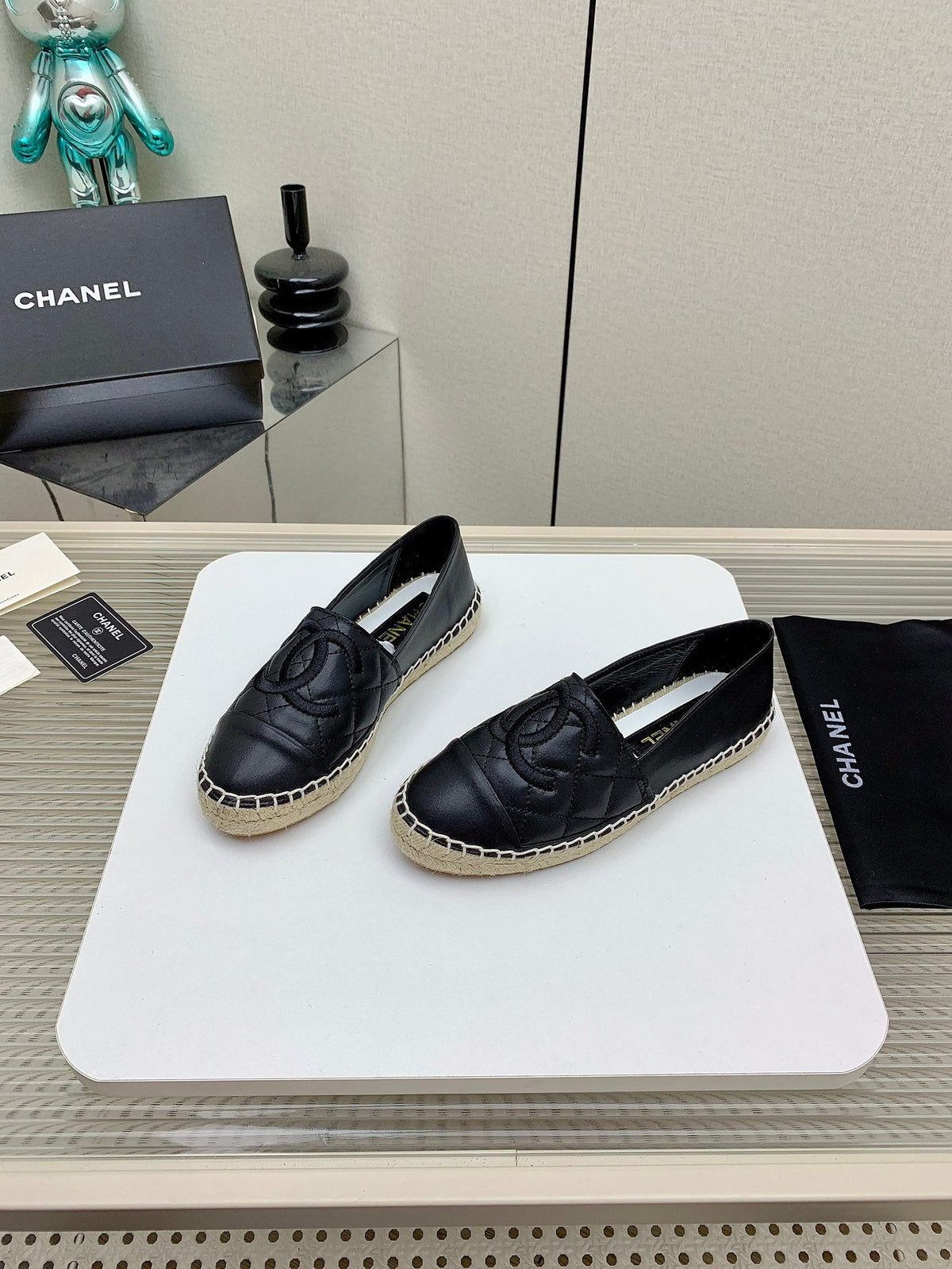 CC 26s Espadrilles Flats Black Lambskin Leather 163527