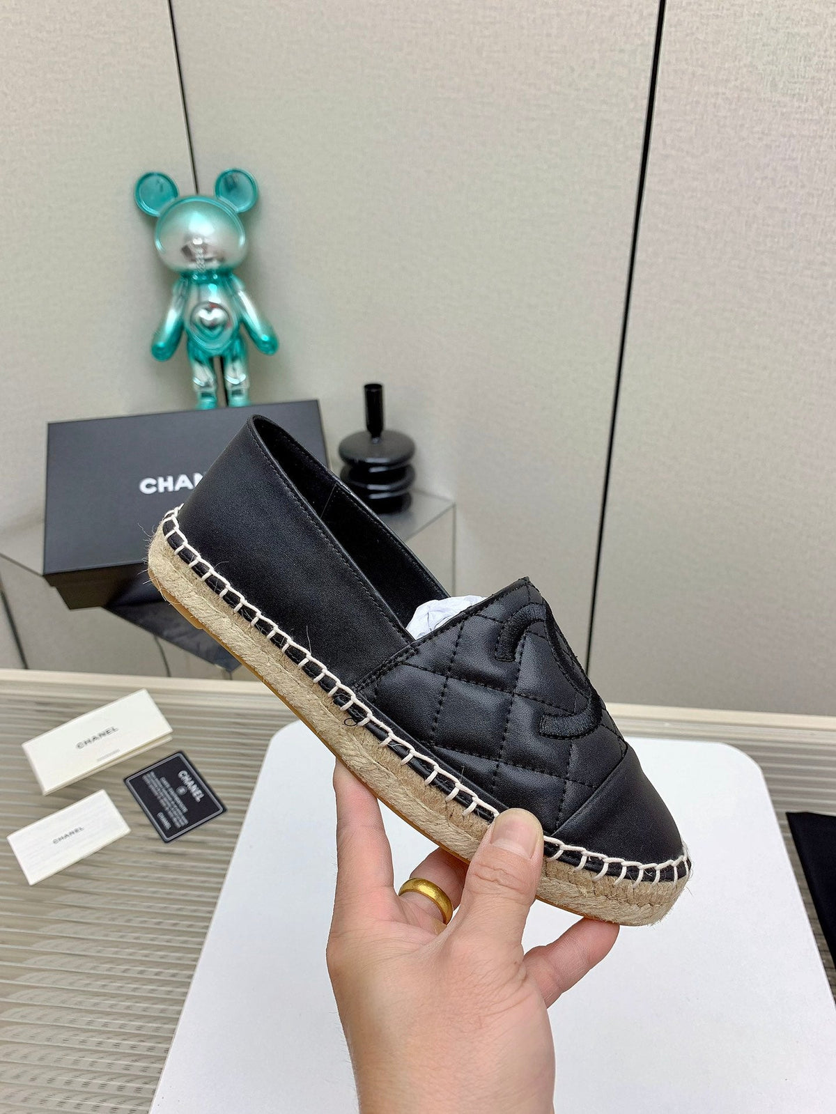 CC 26s Espadrilles Flats Black Lambskin Leather 163527