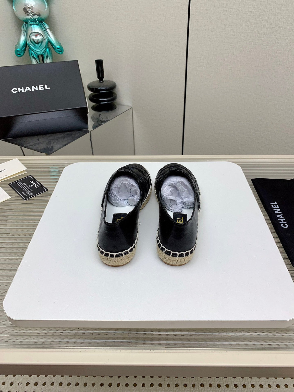 CC 26s Espadrilles Flats Black Lambskin Leather 163527