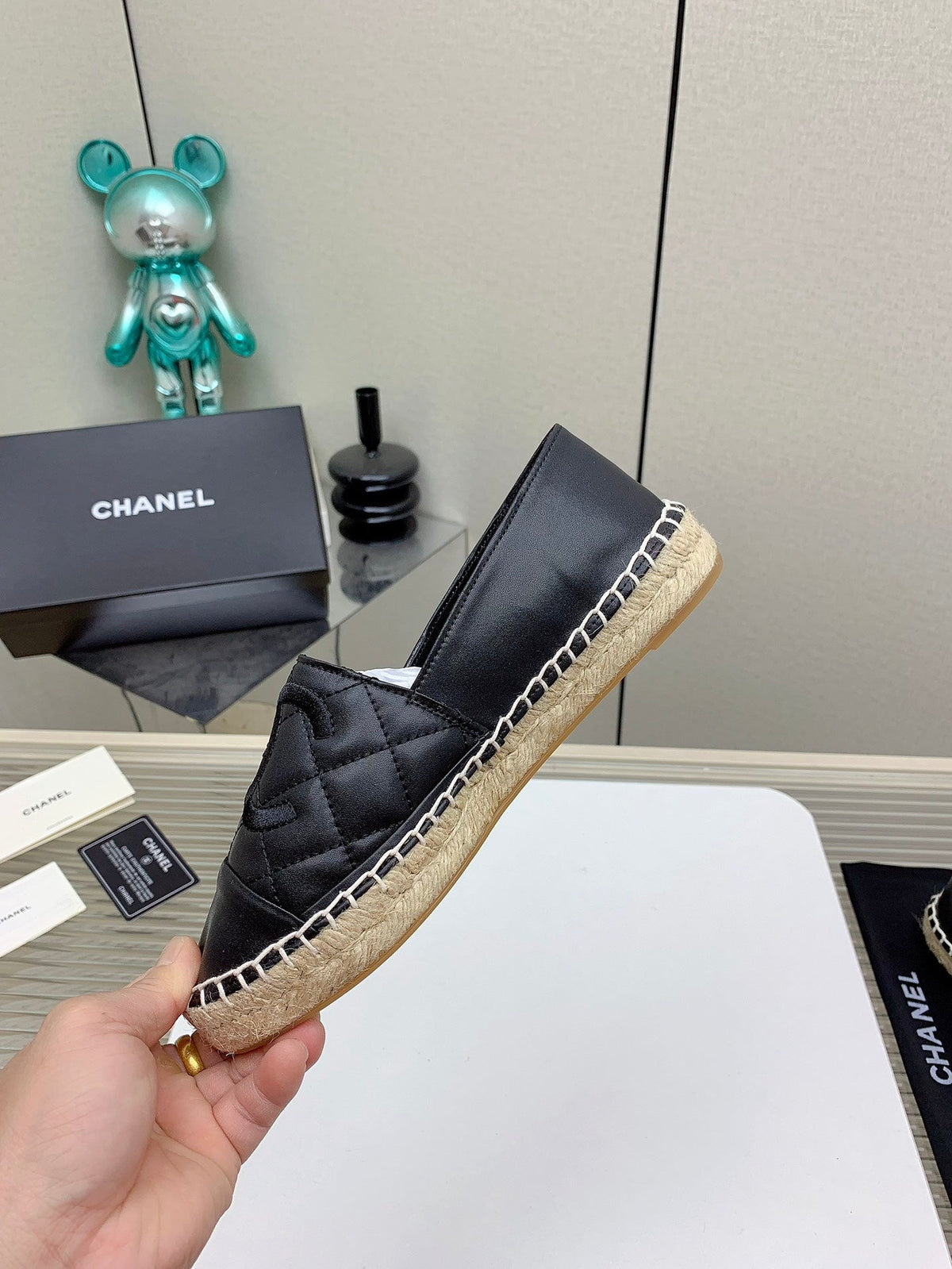 CC 26s Espadrilles Flats Black Lambskin Leather 163527