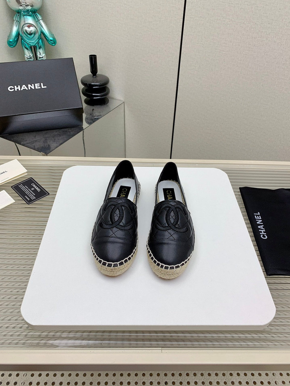 CC 26s Espadrilles Flats Black Lambskin Leather 163527