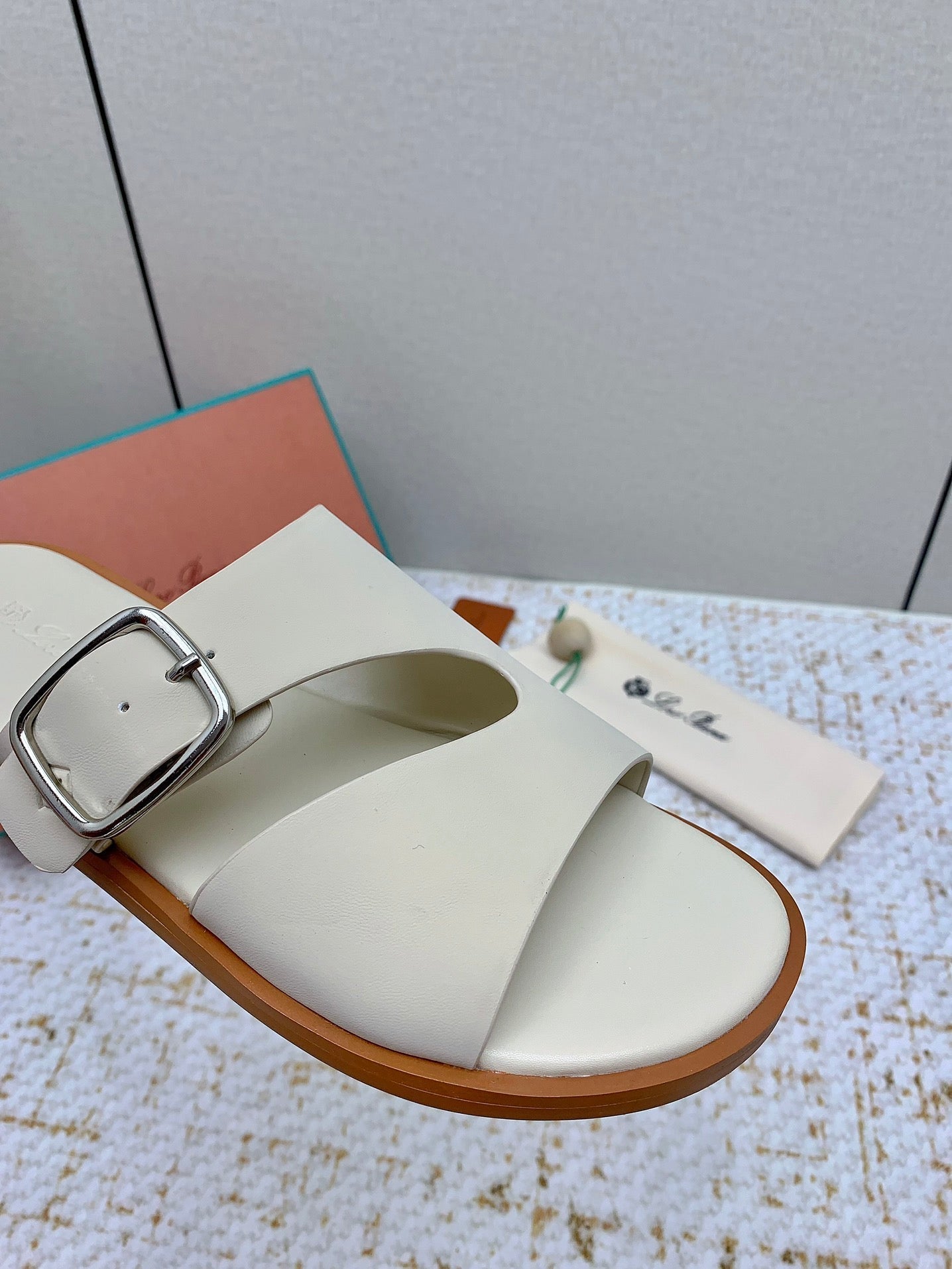 LP Men Sandals In Cream White Calfskin