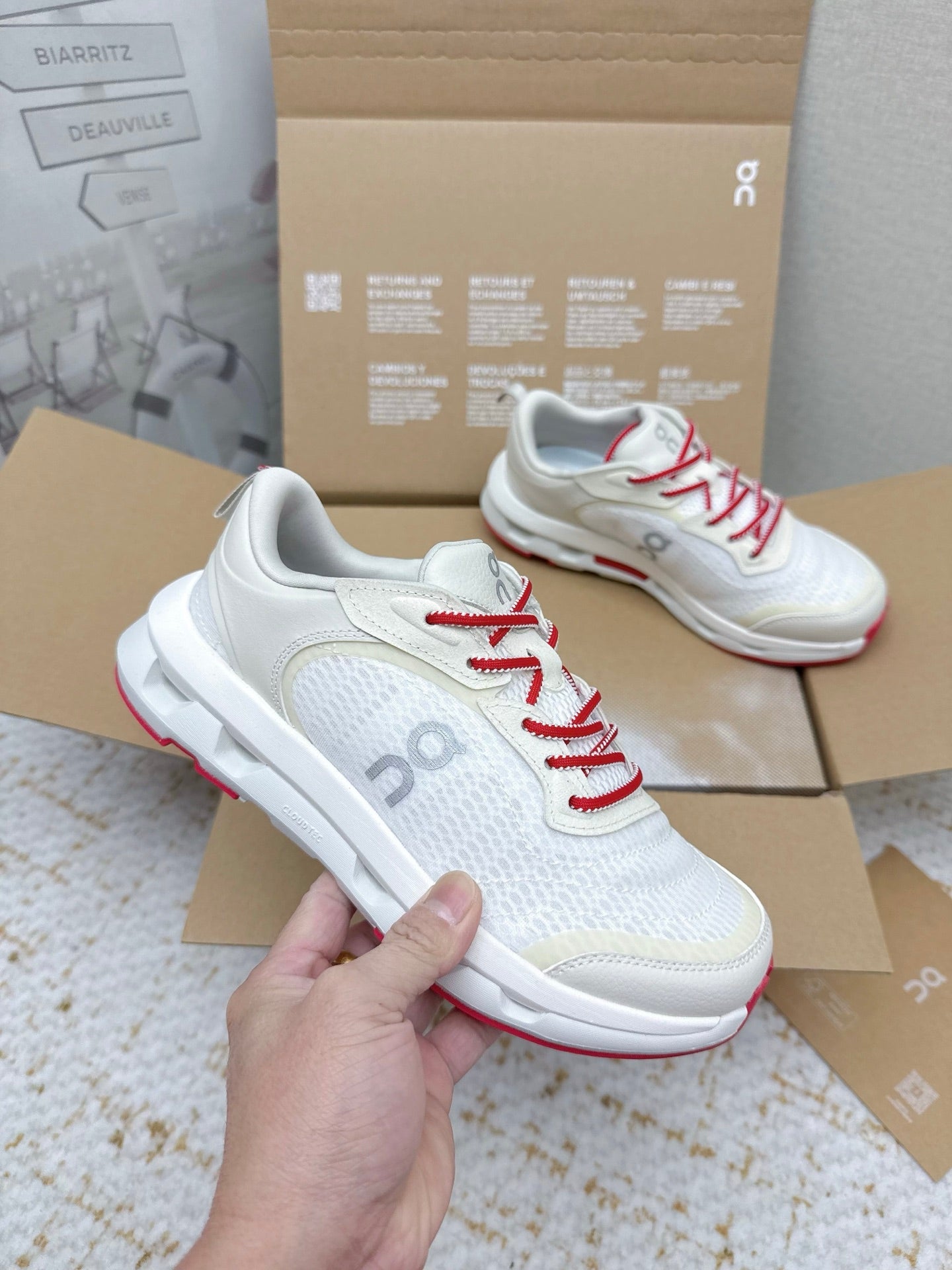 Loewe 26s On Cloudtilt Shoes In White And Red Mesh