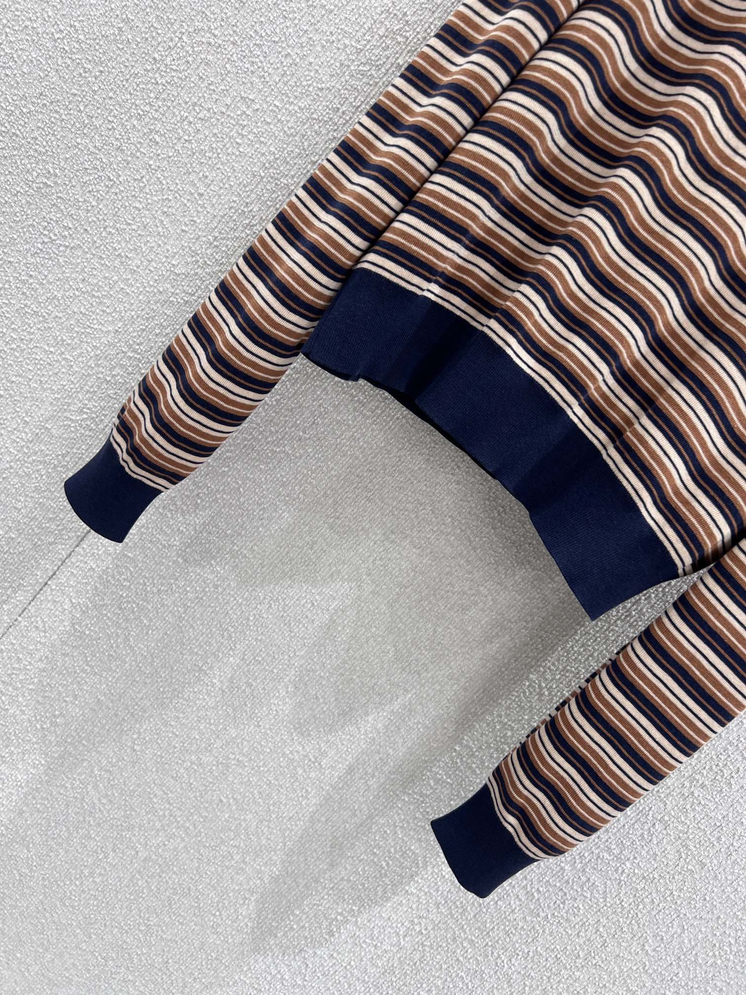 Miumiu 2026 Striped Long-sleeve Knit Polo Shirt Beige Brown Multicolour Wool 349007