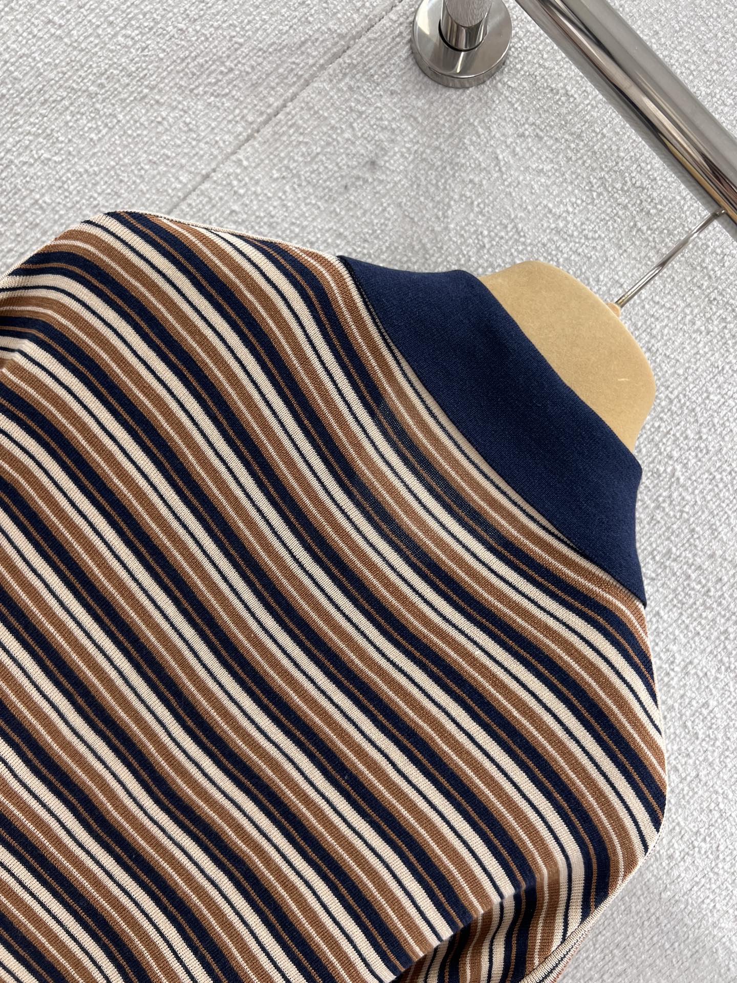 Miumiu 2026 Striped Long-sleeve Knit Polo Shirt Beige Brown Multicolour Wool 349007