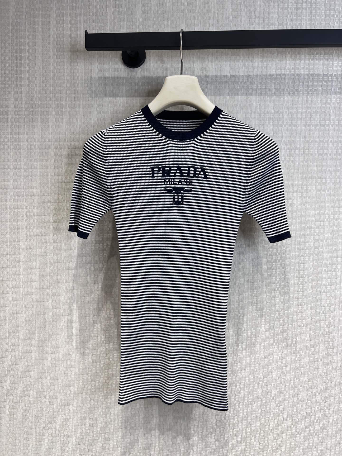 Prada 26s Crew-Neck Sweater Black White Mulberry Silk