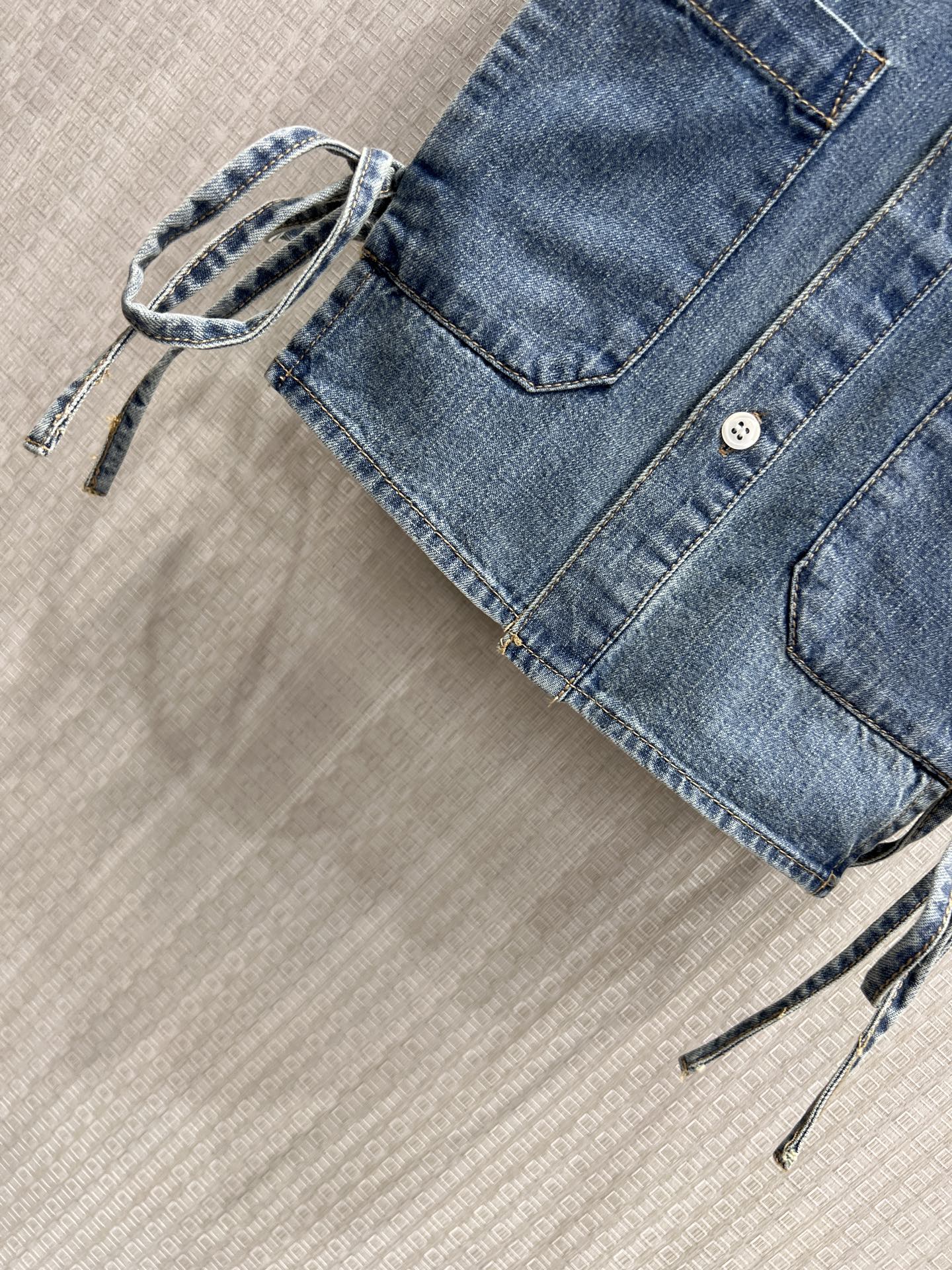 Miu Cropped Chambray Tie Shirt Sapphire Blue Denim