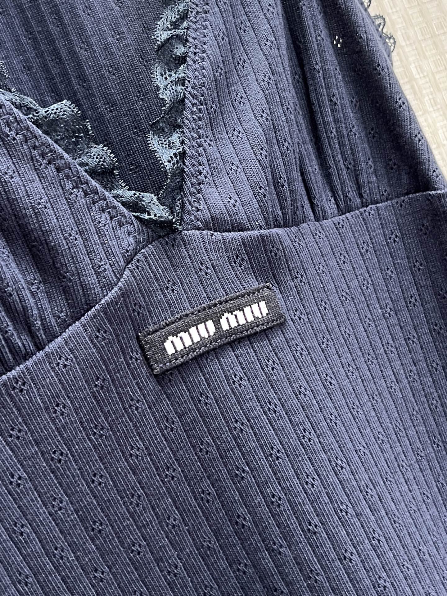 Miu Garment-Dyed Mini Dress Navy Blue Cotton