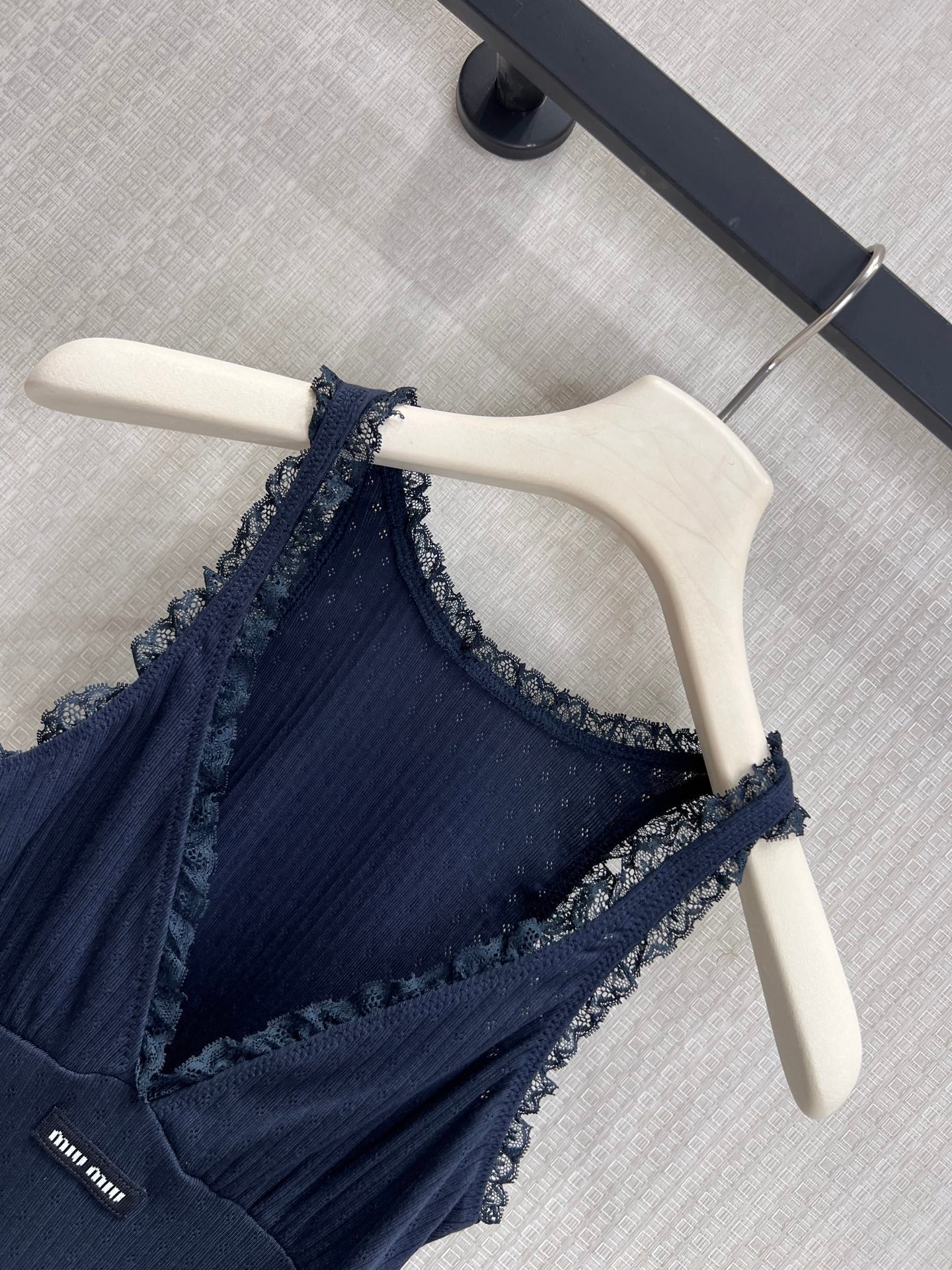 Miu Garment-Dyed Mini Dress Navy Blue Cotton