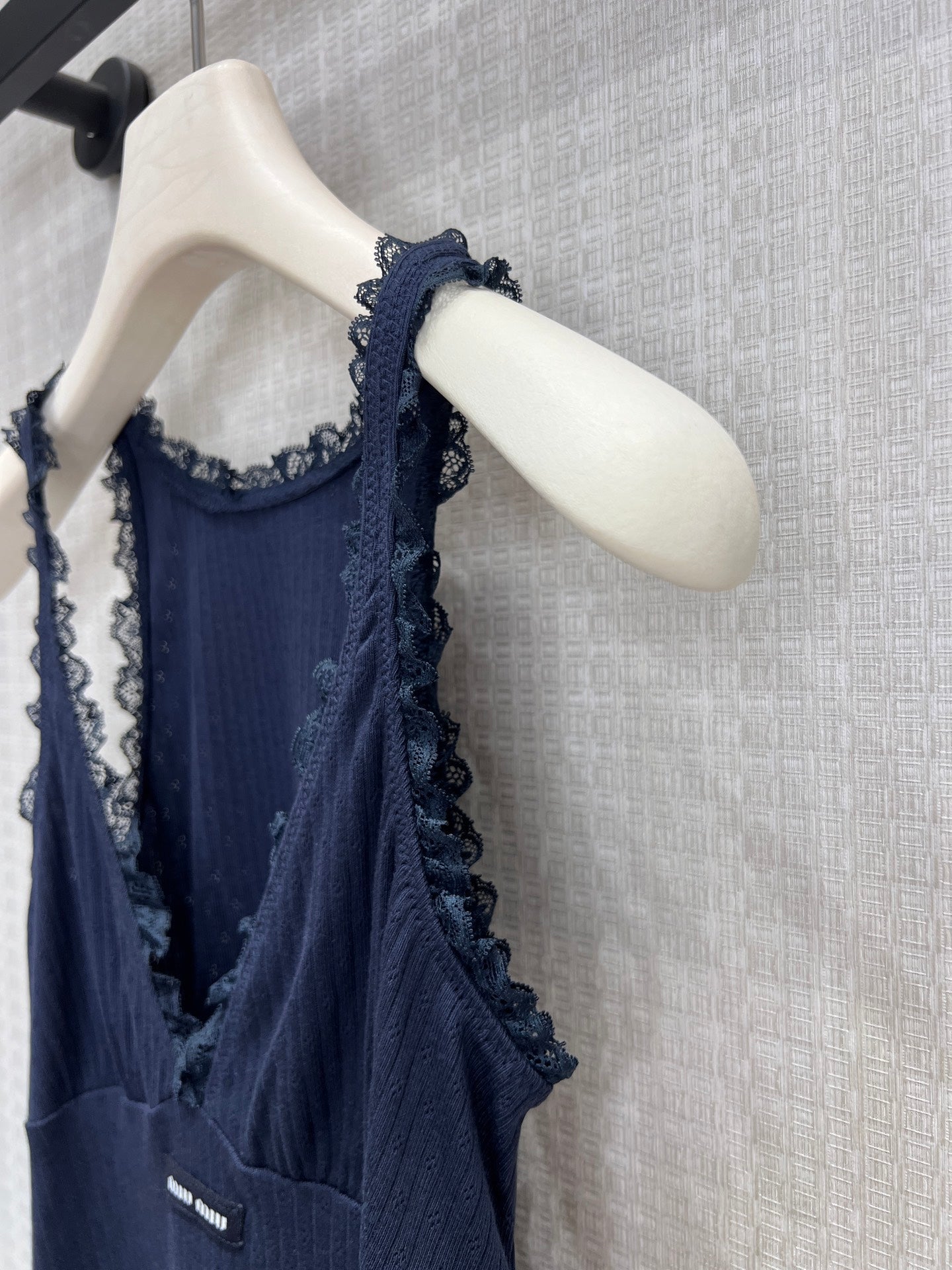Miu Garment-Dyed Mini Dress Navy Blue Cotton
