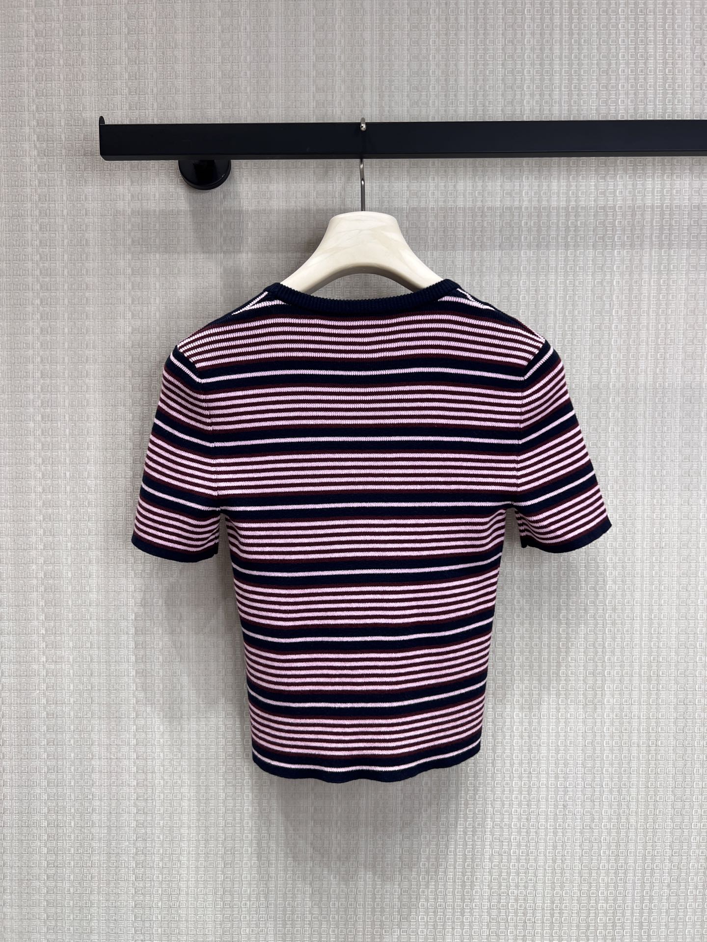 Prada Short-Sleeved Striped Sweater Black Pink Cotton